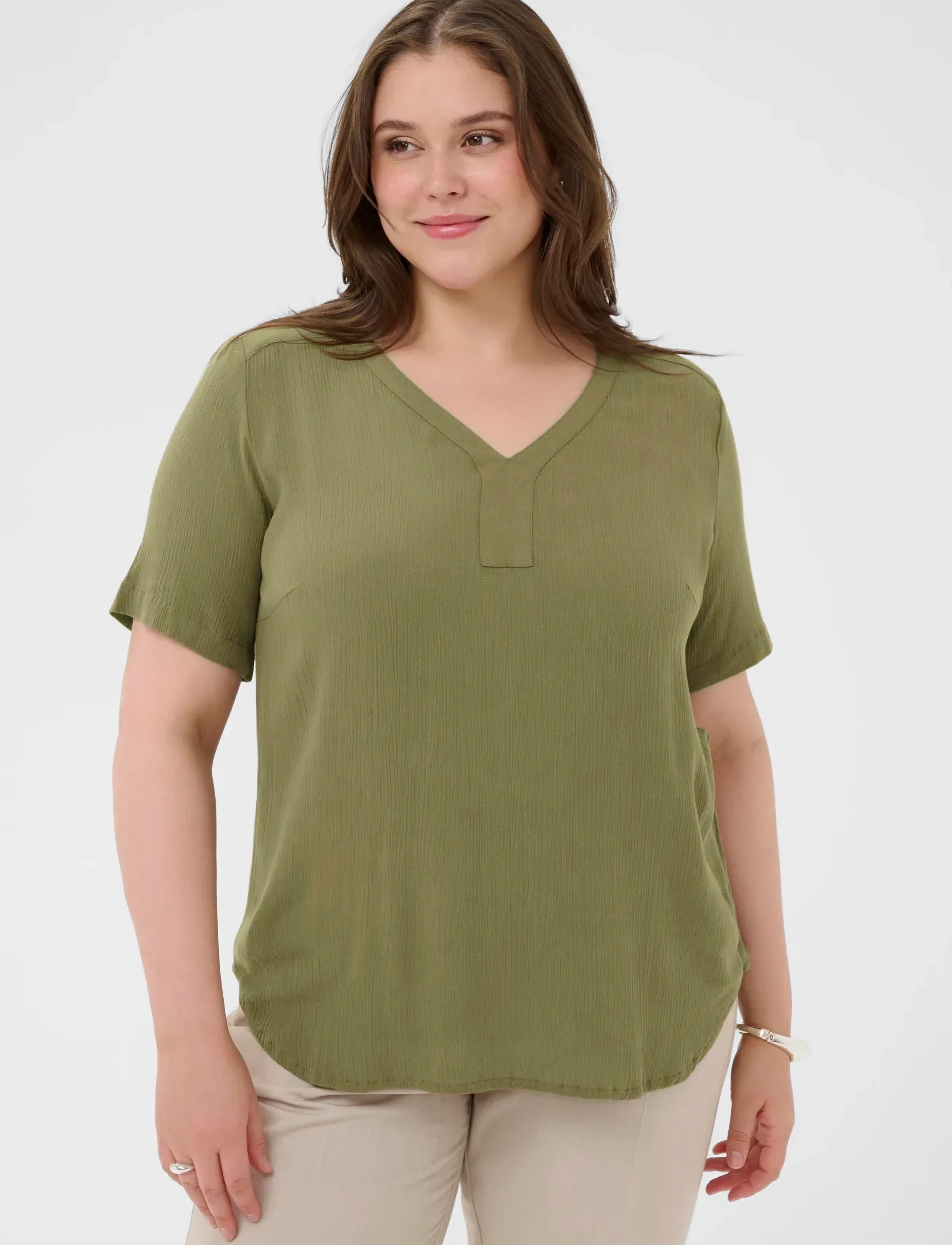 Kaffe Curve KCami SS Blouse - Kurzämlige blusen - DUSKY GREEN / khaki/green