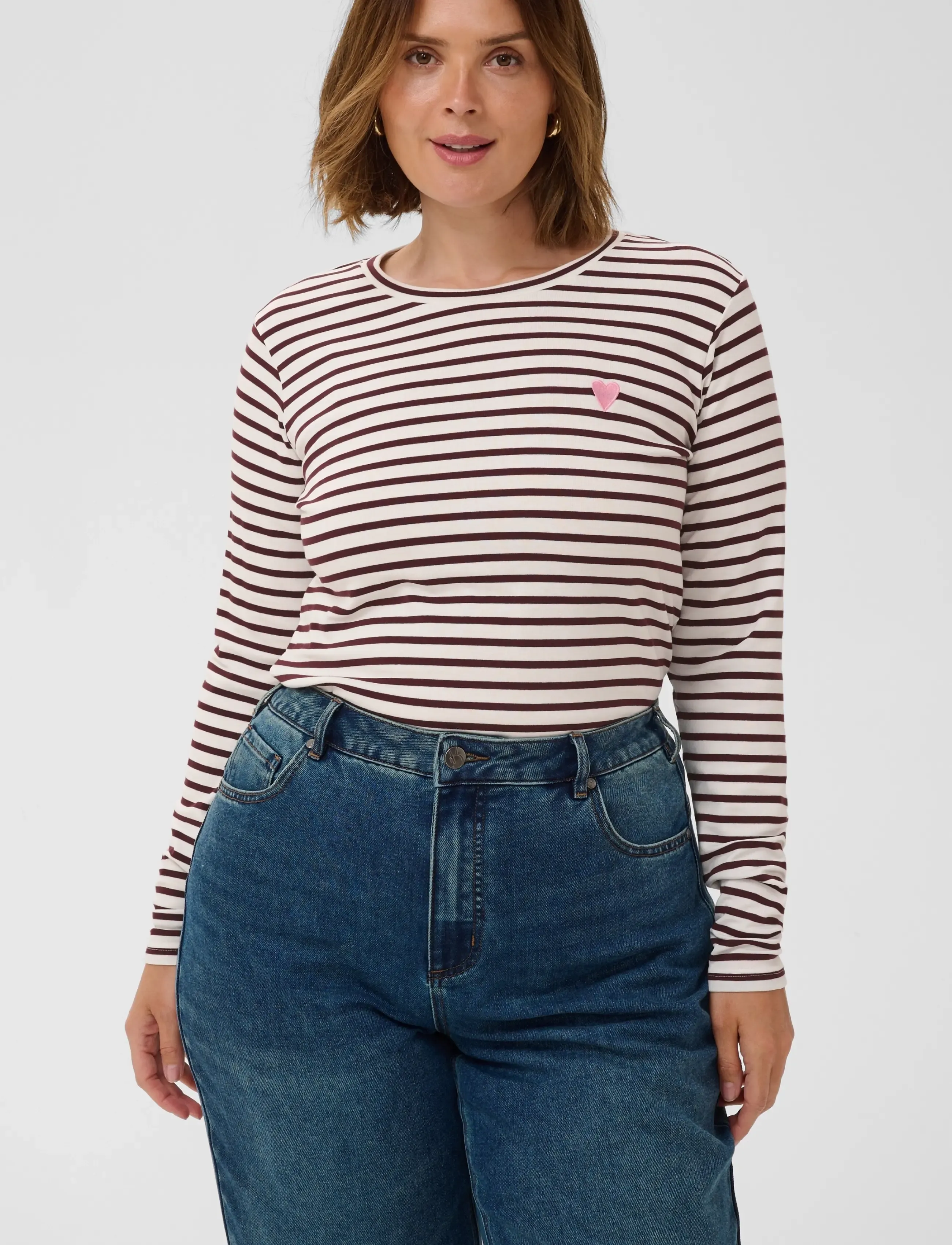 Kaffe Curve - KClia T-Shirt - langærmede toppe - chalk/fudge-wild rose heart - 2