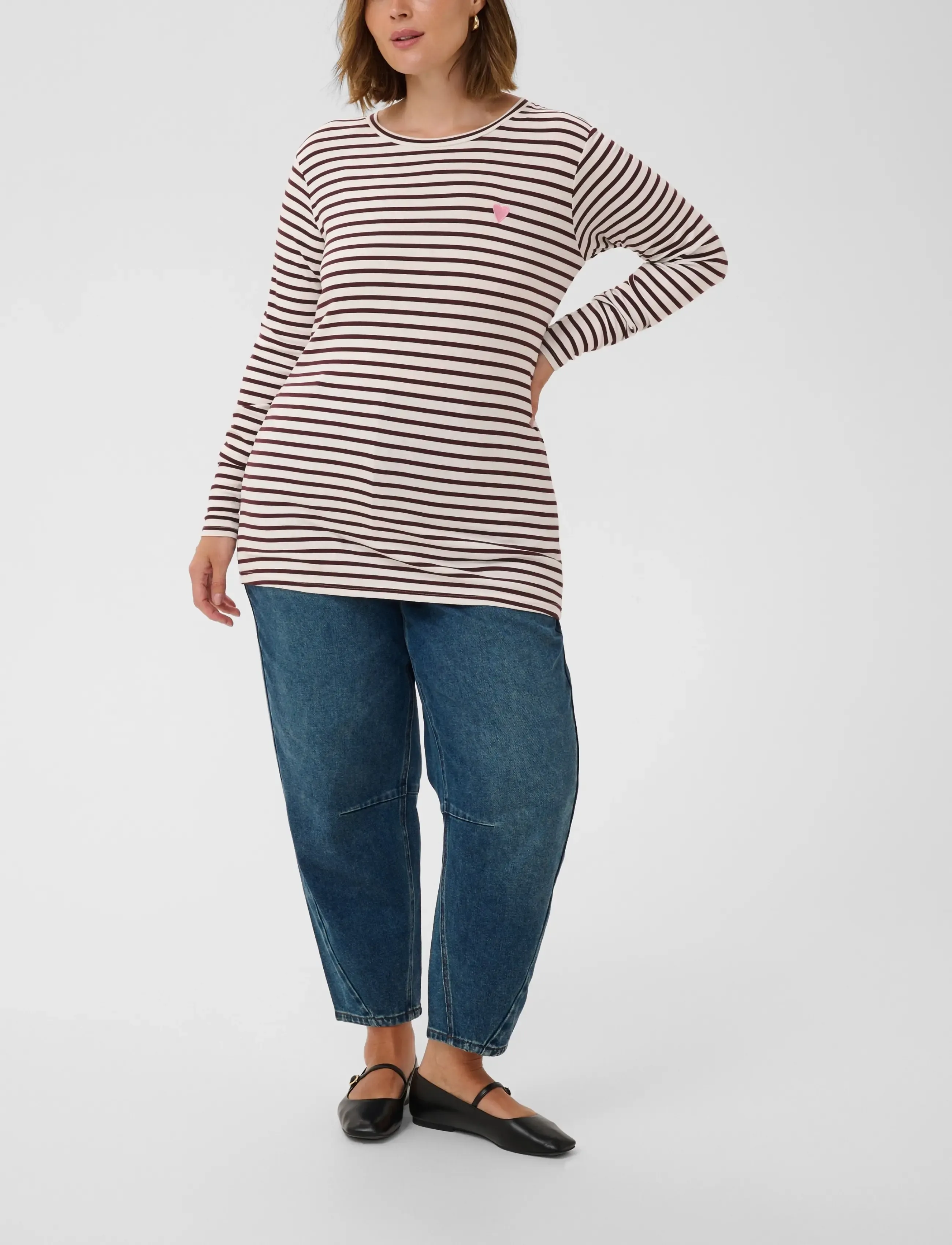 Kaffe Curve - KClia T-Shirt - langærmede toppe - chalk/fudge-wild rose heart - 3