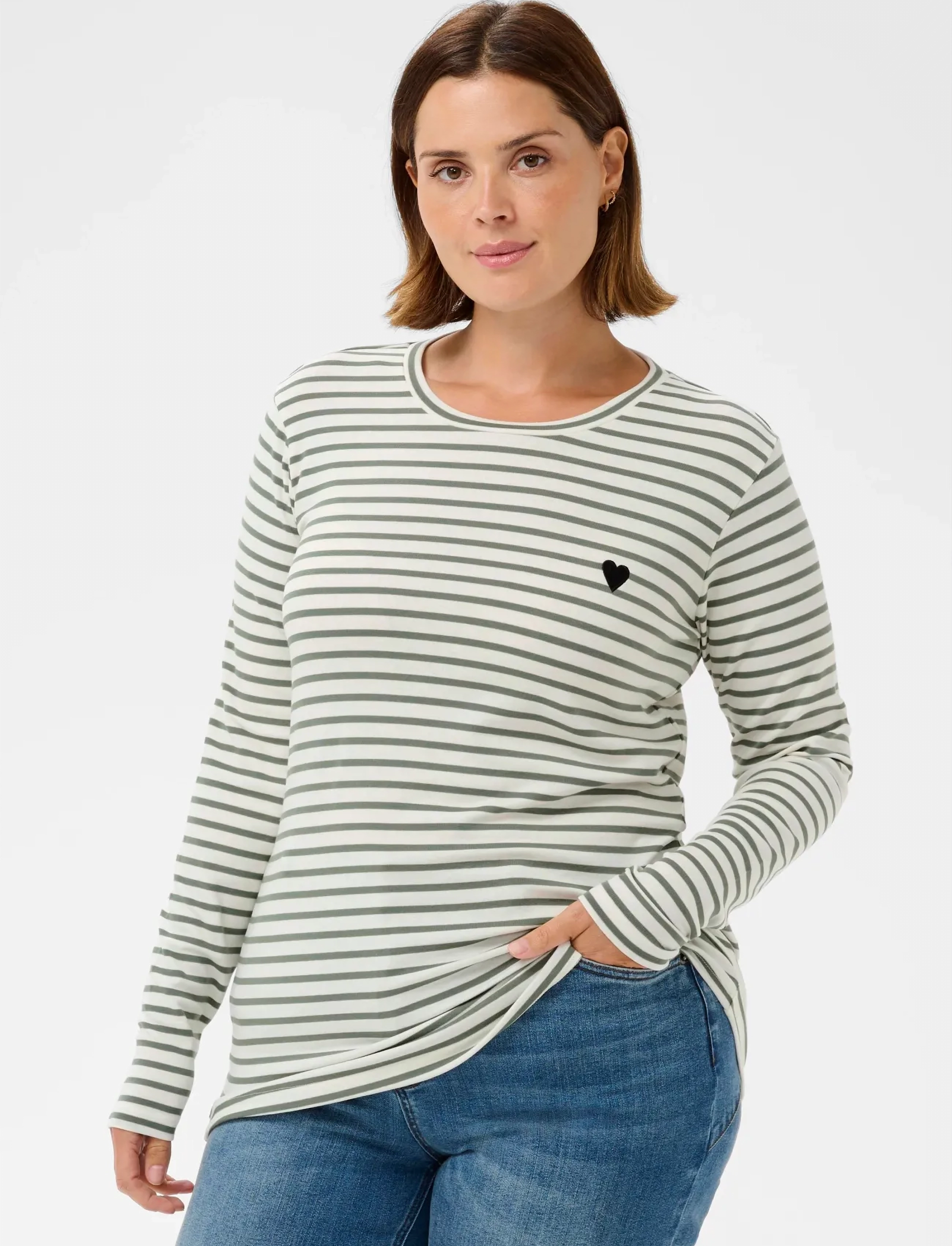 Kaffe Curve KClia T-Shirt - Pikkade varrukatega alussärgid - CHALK/SEA SPRAY -BLACK HEART / white