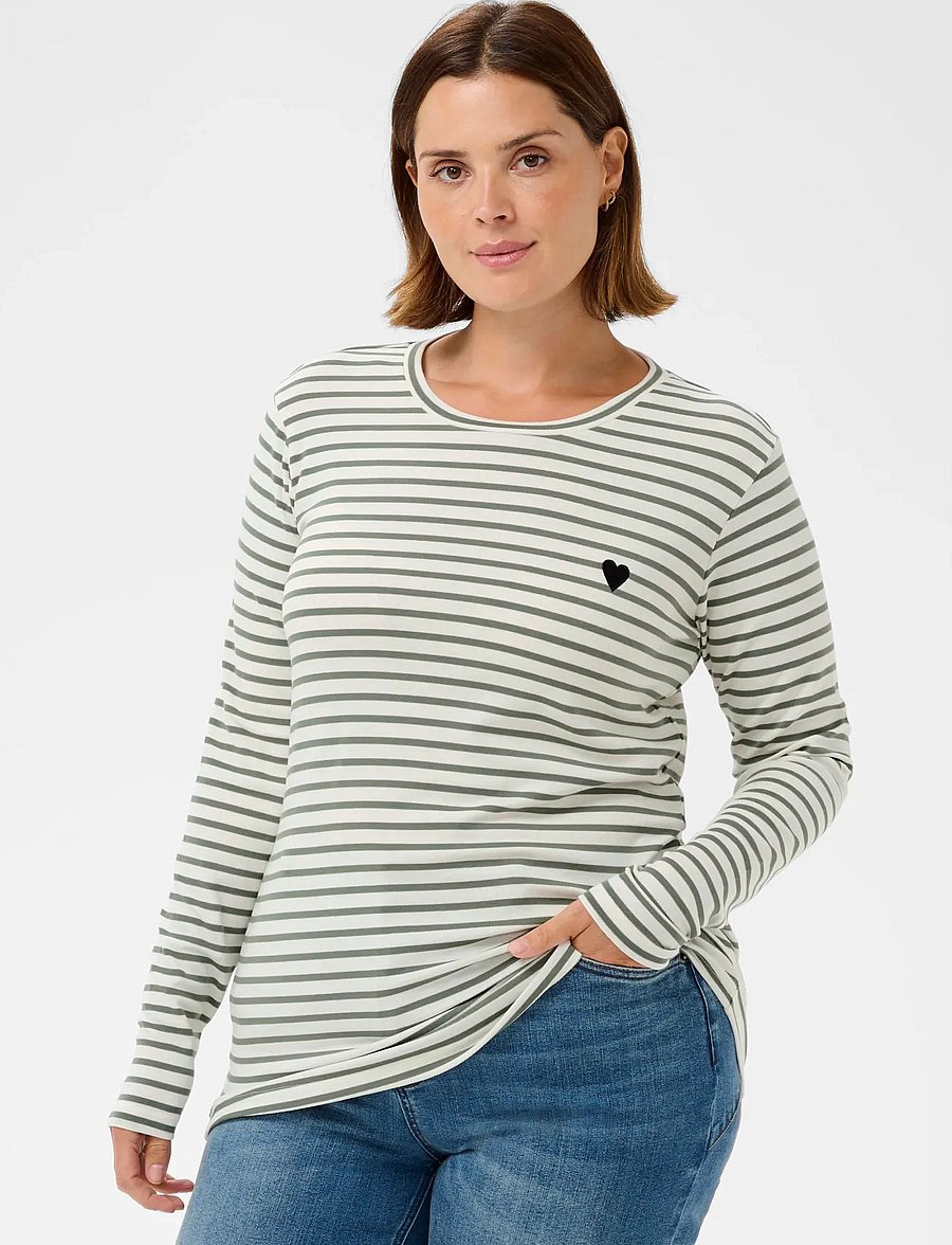 Kaffe Curve - KClia T-Shirt - langærmede toppe - chalk/sea spray -black heart - 0