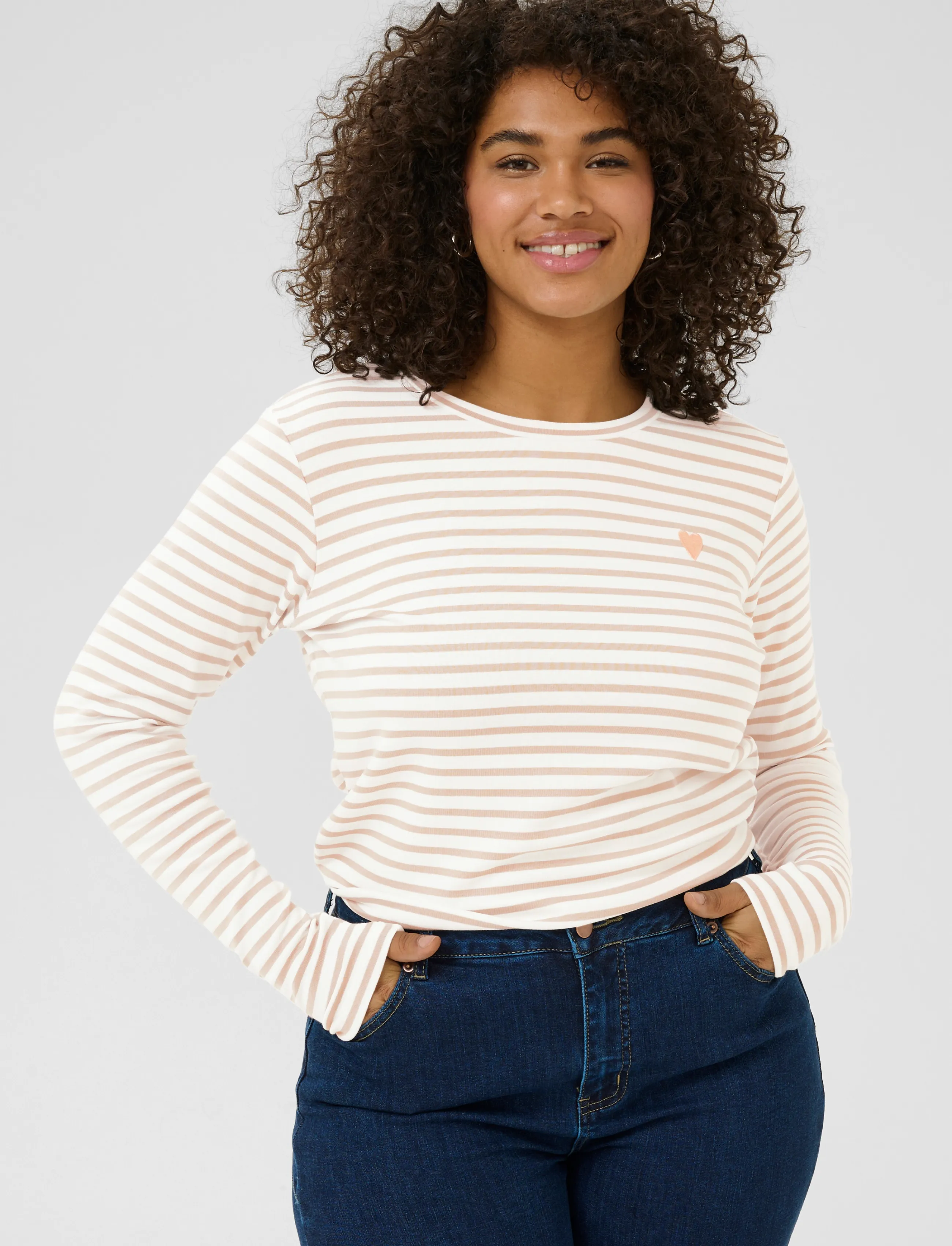 Kaffe Curve - KClia T-Shirt - langärmlige tops - chalk/beige, peach heart - 2