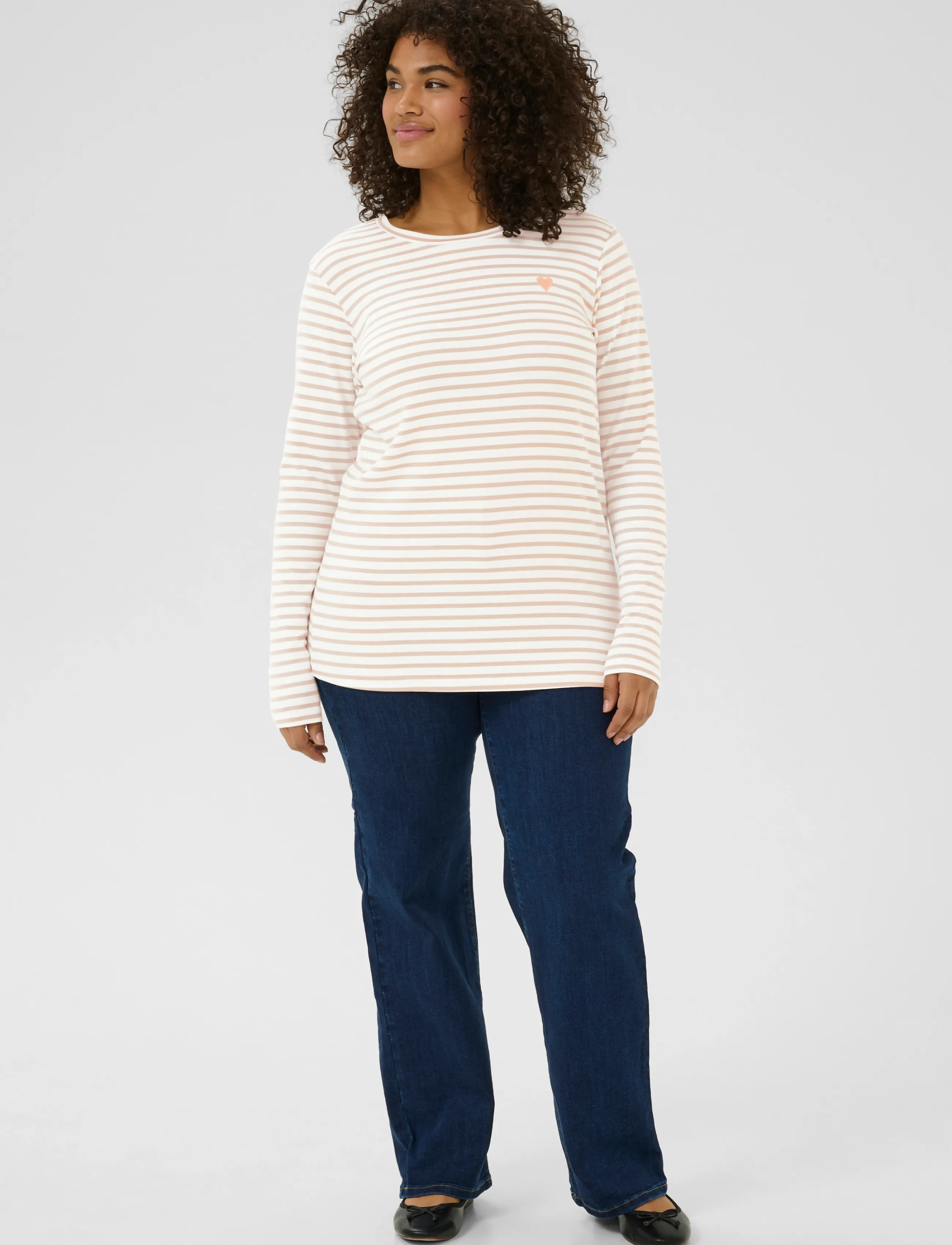 Kaffe Curve - KClia T-Shirt - langärmlige tops - chalk/beige, peach heart - 3