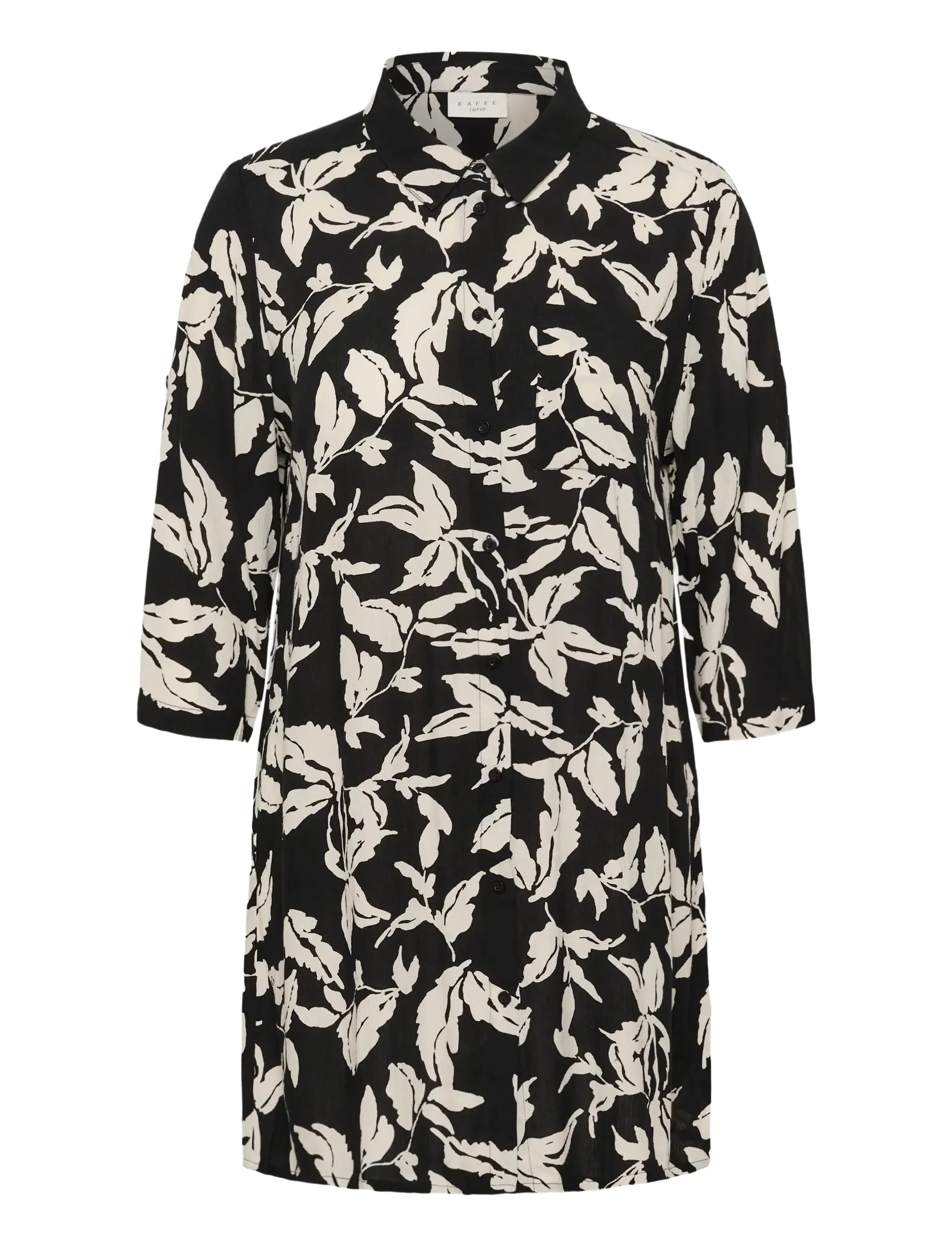 Kaffe Curve KChilda Ami Shirt Dress - Tøj - BLACK CHALK LEAVES / black