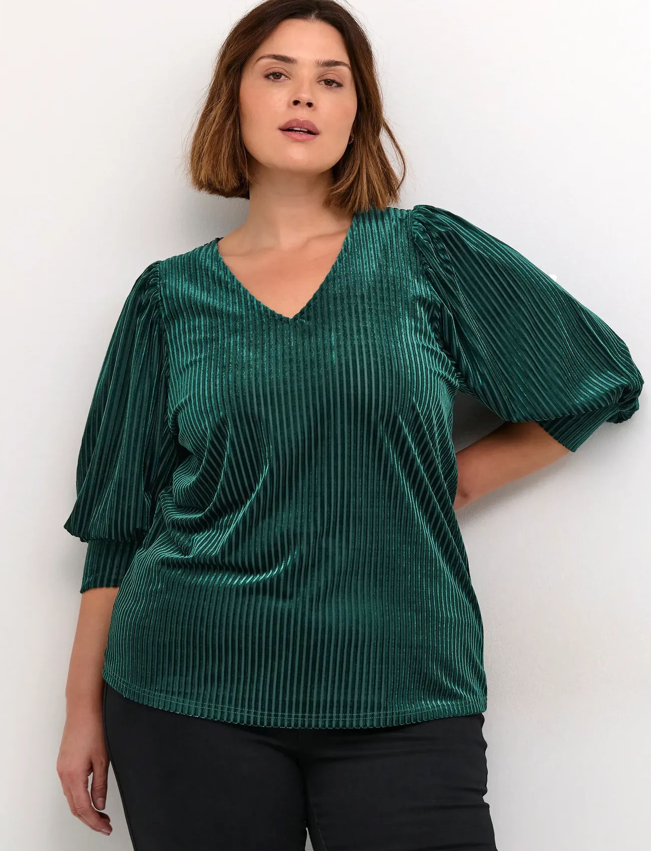 Kaffe Curve Kccacanna Blouse, M, Blouses, Grün - Short-sleeved, Frauen