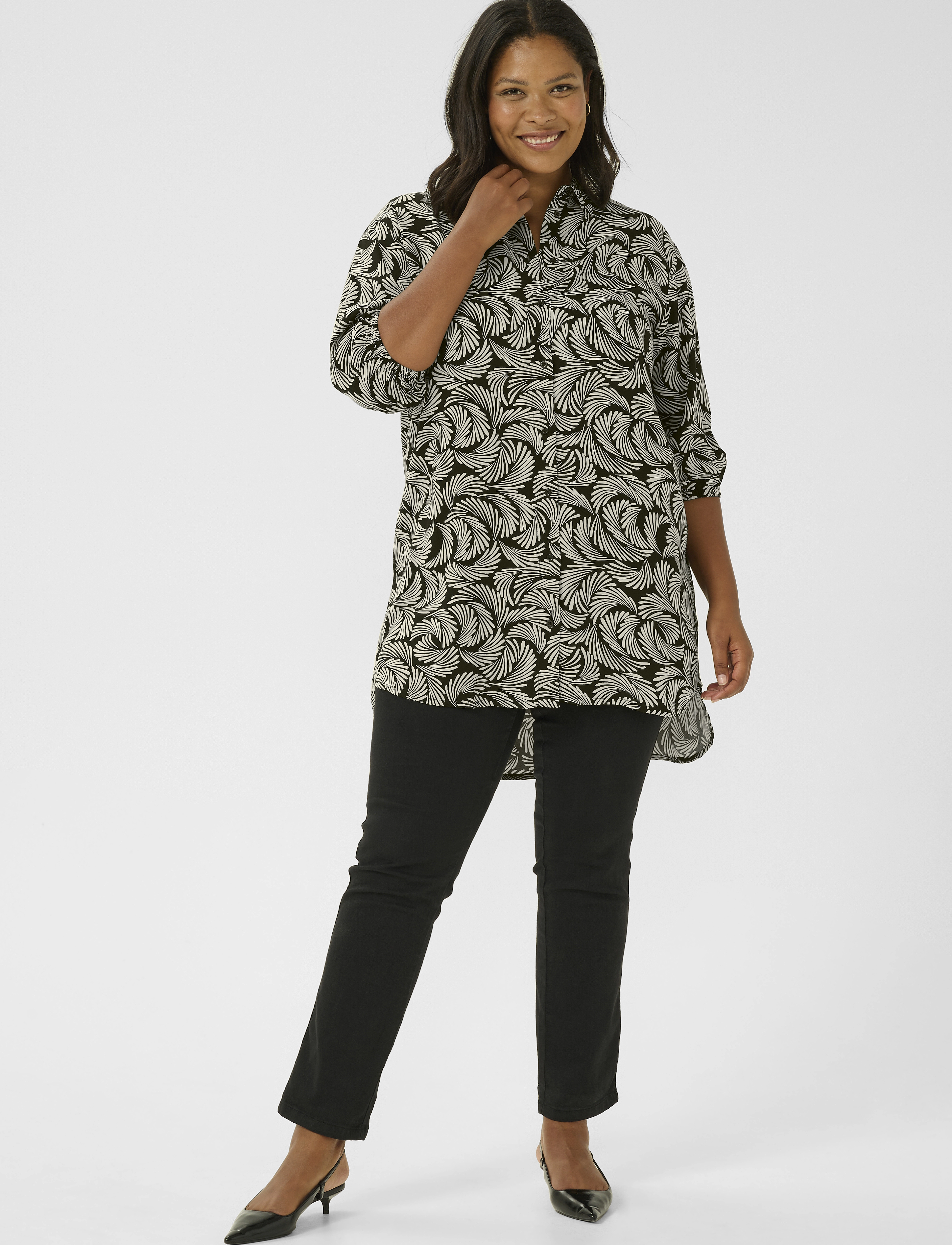Kaffe Curve - KCsonna Shirt - tunikaer - black deep/antique white print - 3