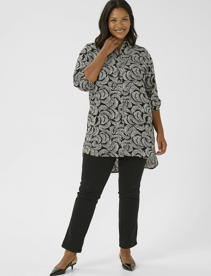Kaffe Curve - KCsonna Shirt - tunikaer - black deep/antique white print - 3