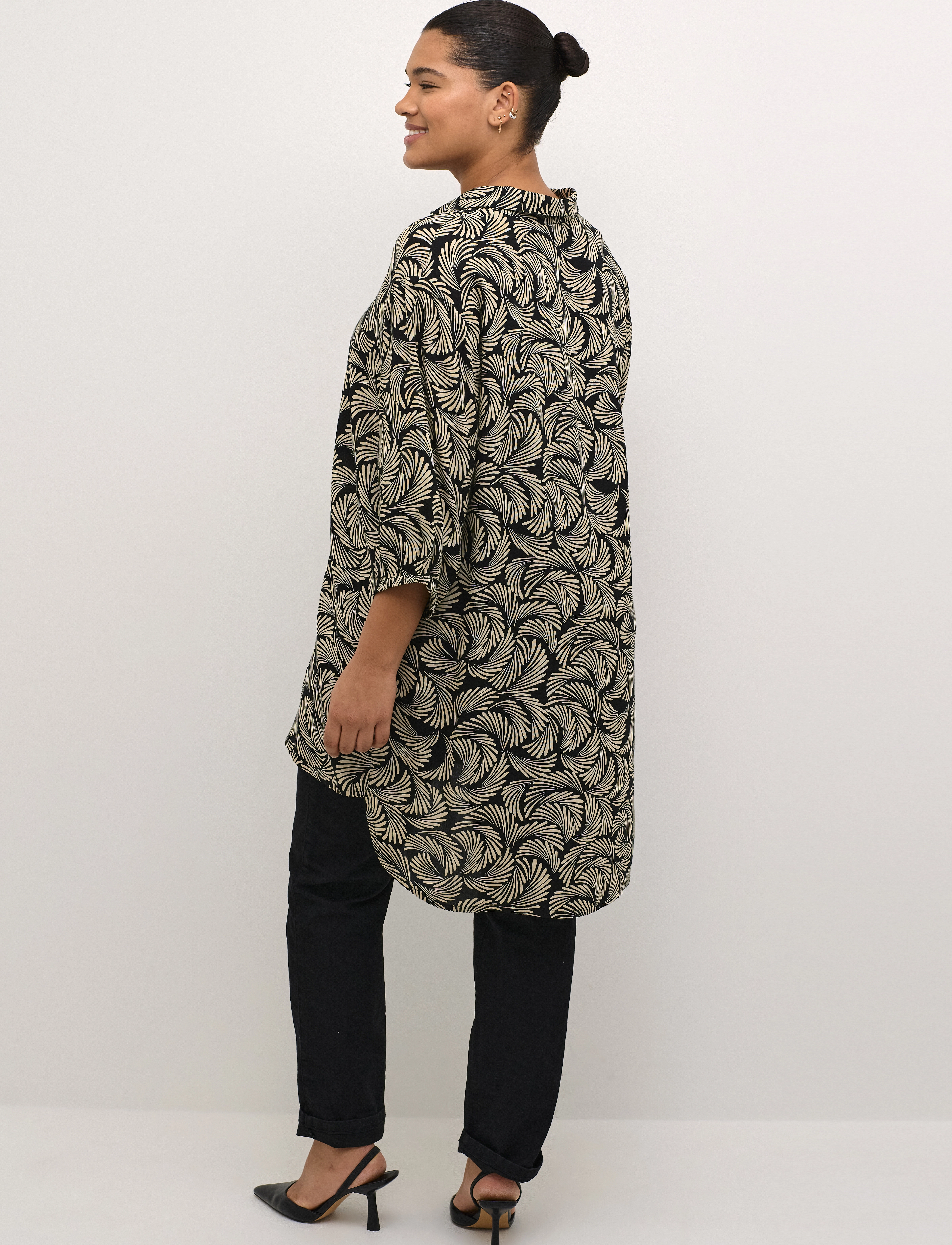 Kaffe Curve - KCsonna Shirt - tunikaer - black deep/antique white print - 5