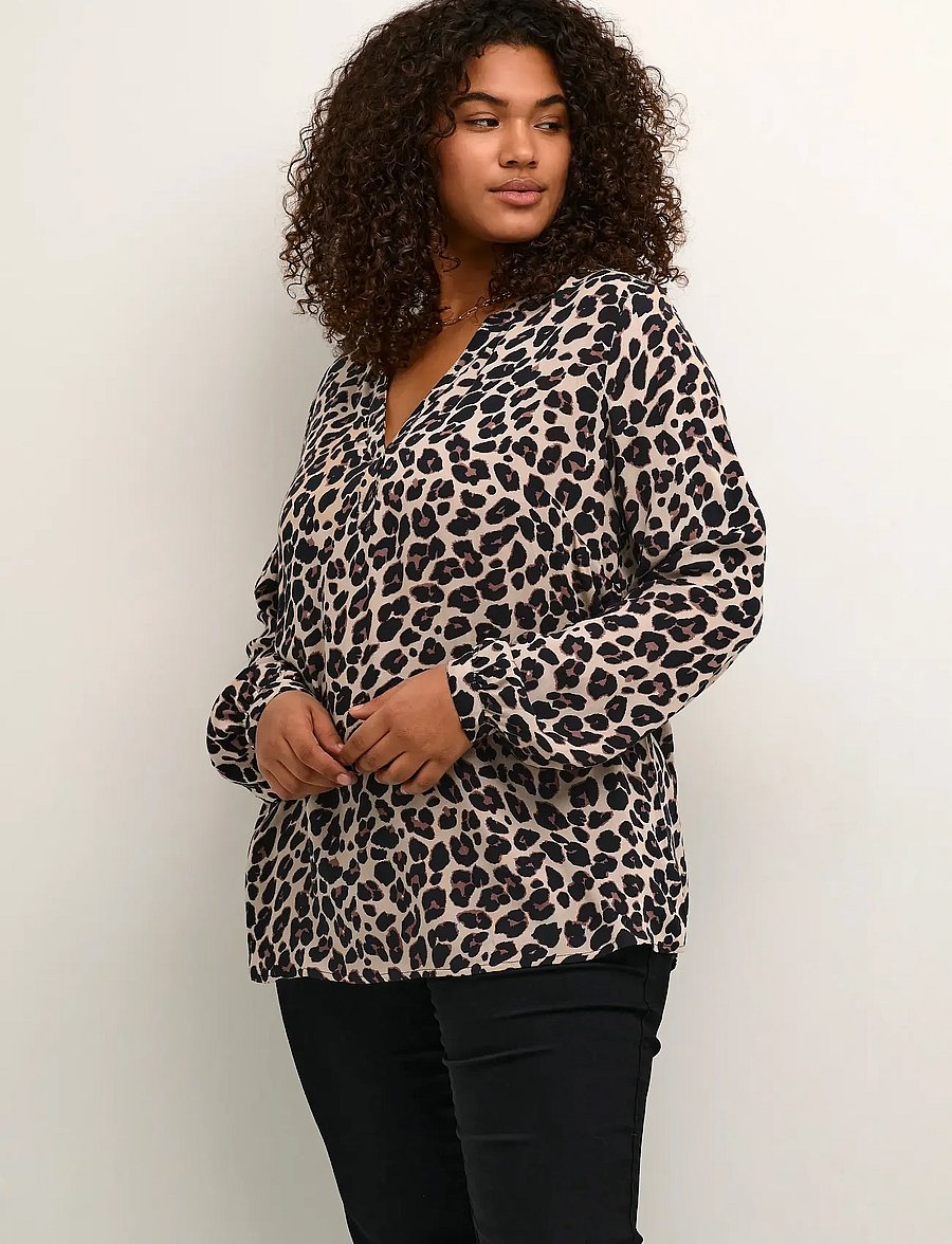 Kaffe Curve - KCmirta Tilly Blouse - pikkade varrukatega pluusid - leopard print - 0