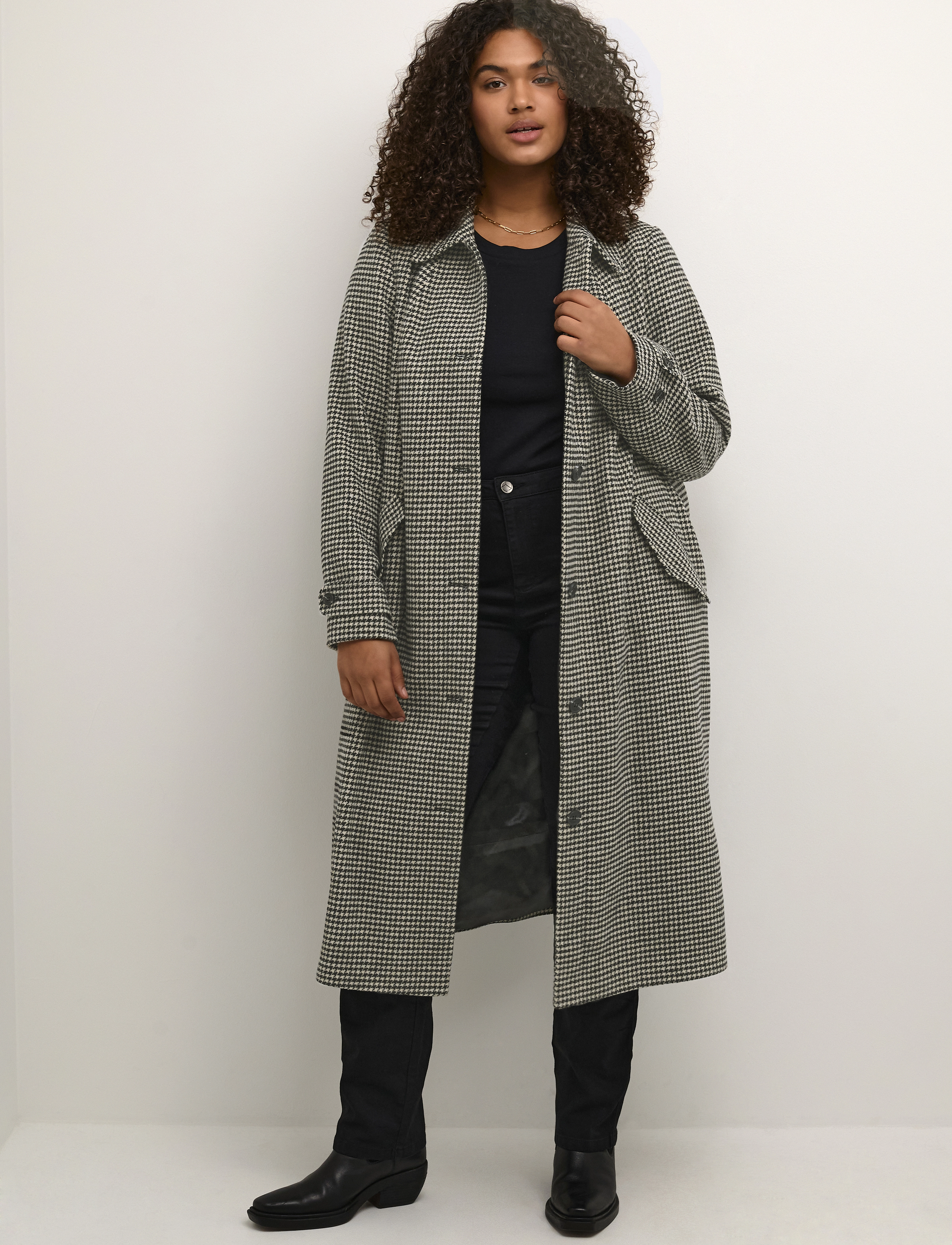 Kaffe Curve - KCgene Coat - black/ beige mini check - 3