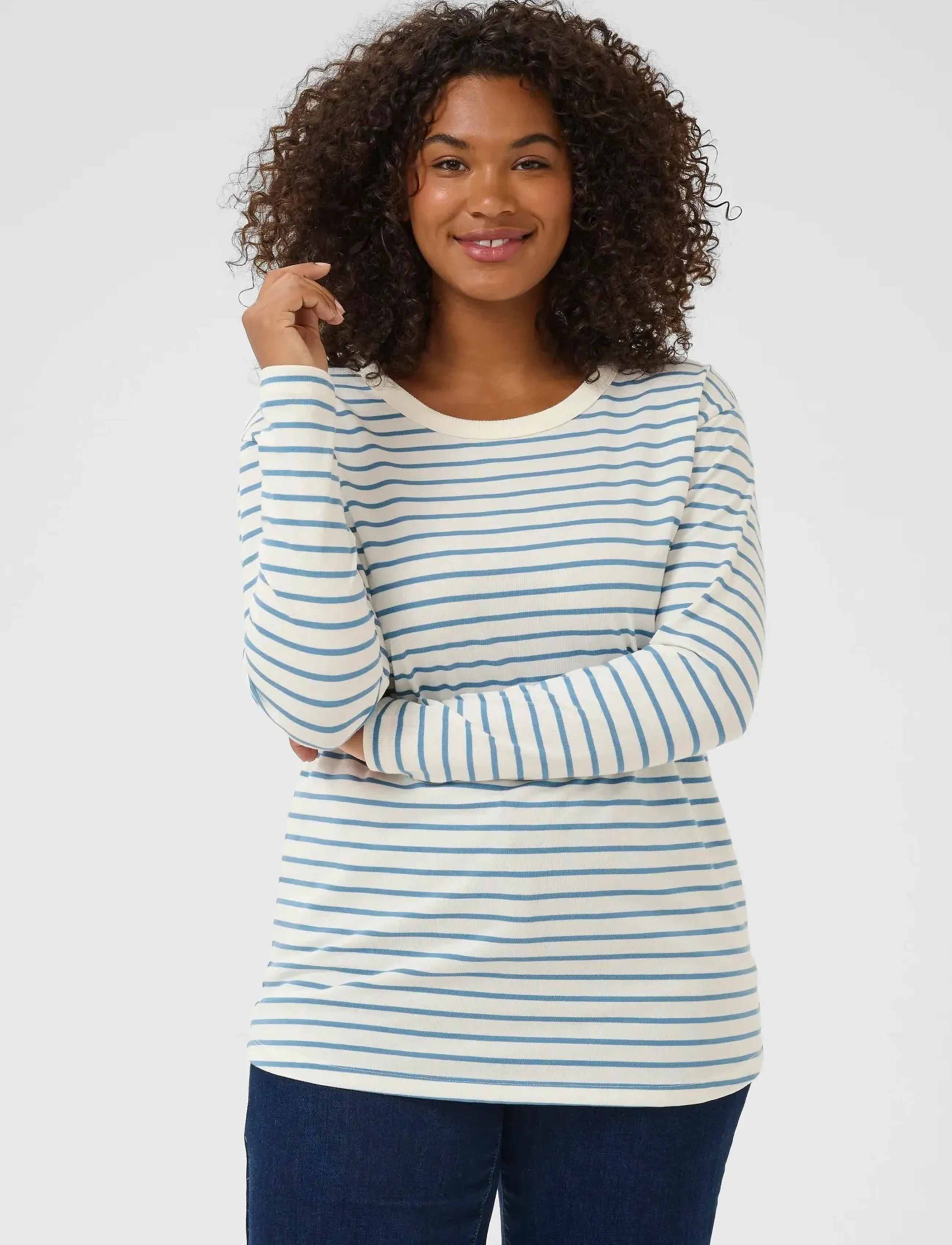 Kaffe Curve KCwinni LS T-Shirt - Langærmede toppe - ANT. WHITE / WINDWARD STRIPE / blue