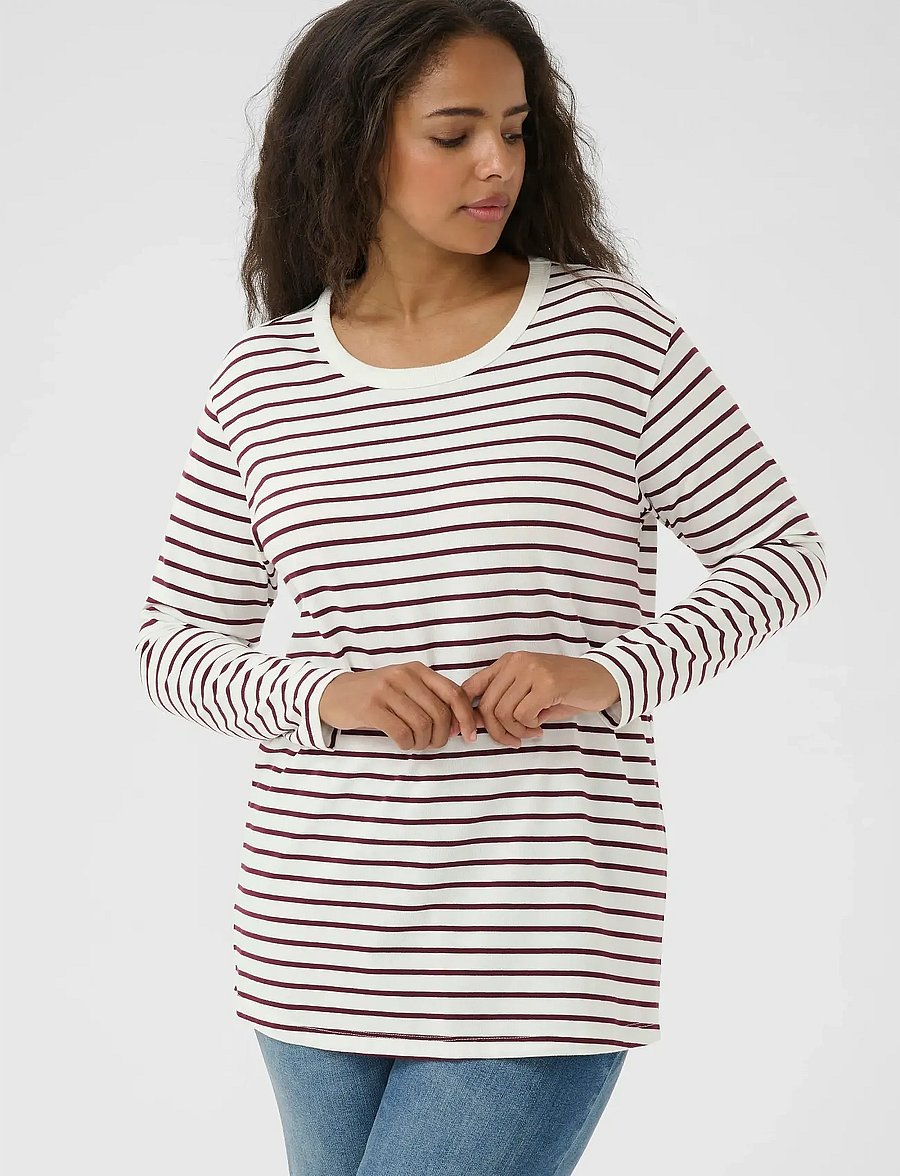 Kaffe Curve - KCwinni LS T-Shirt - pikkade varrukatega alussärgid - ant. white / windsor stripe - 0