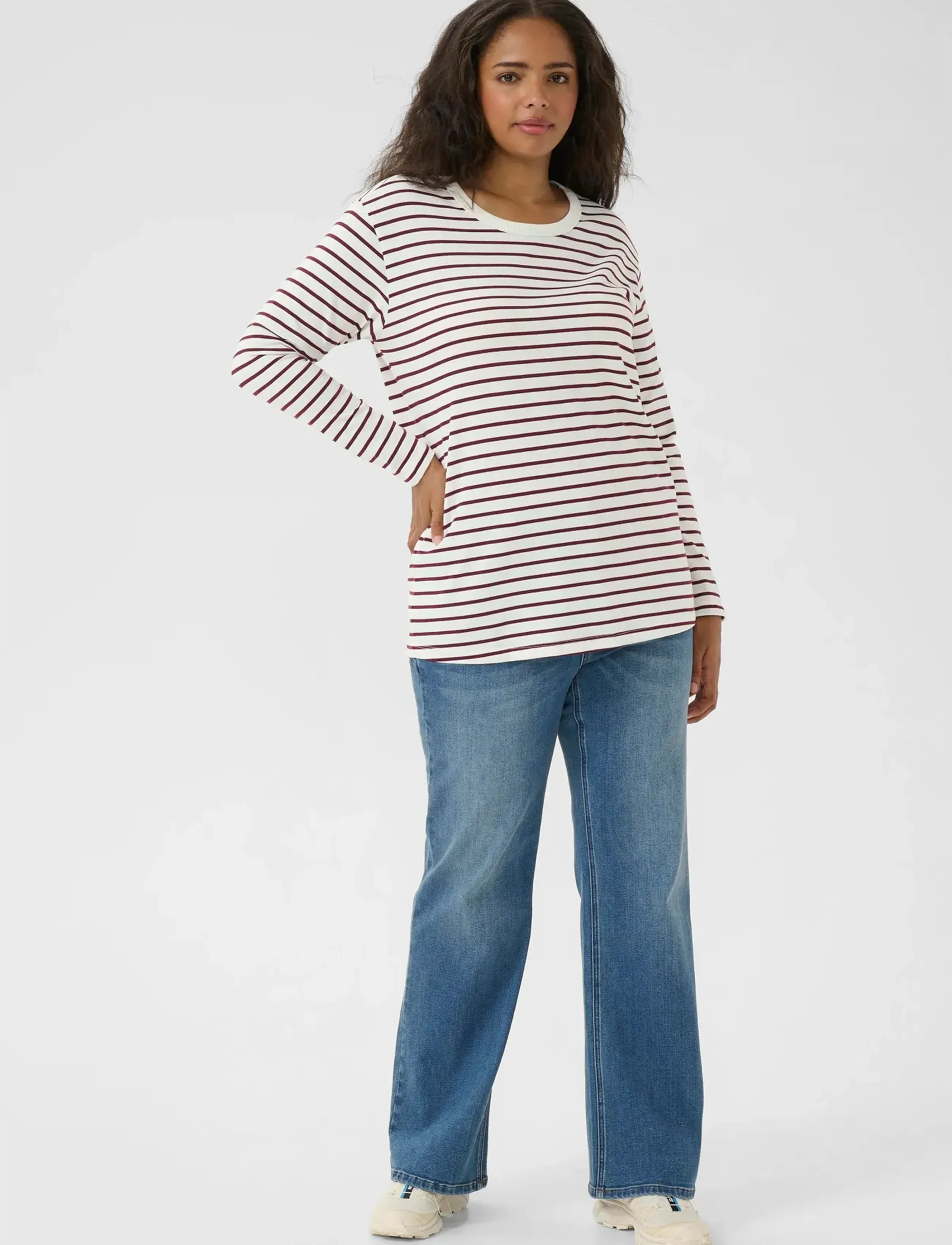 Kaffe Curve - KCwinni LS T-Shirt - pikkade varrukatega alussärgid - ant. white / windsor stripe - 3