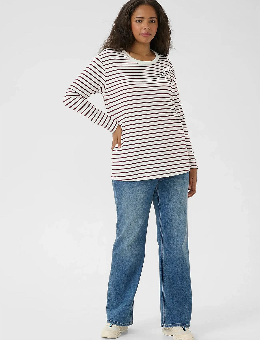 Kaffe Curve - KCwinni LS T-Shirt - pikkade varrukatega alussärgid - ant. white / windsor stripe - 3