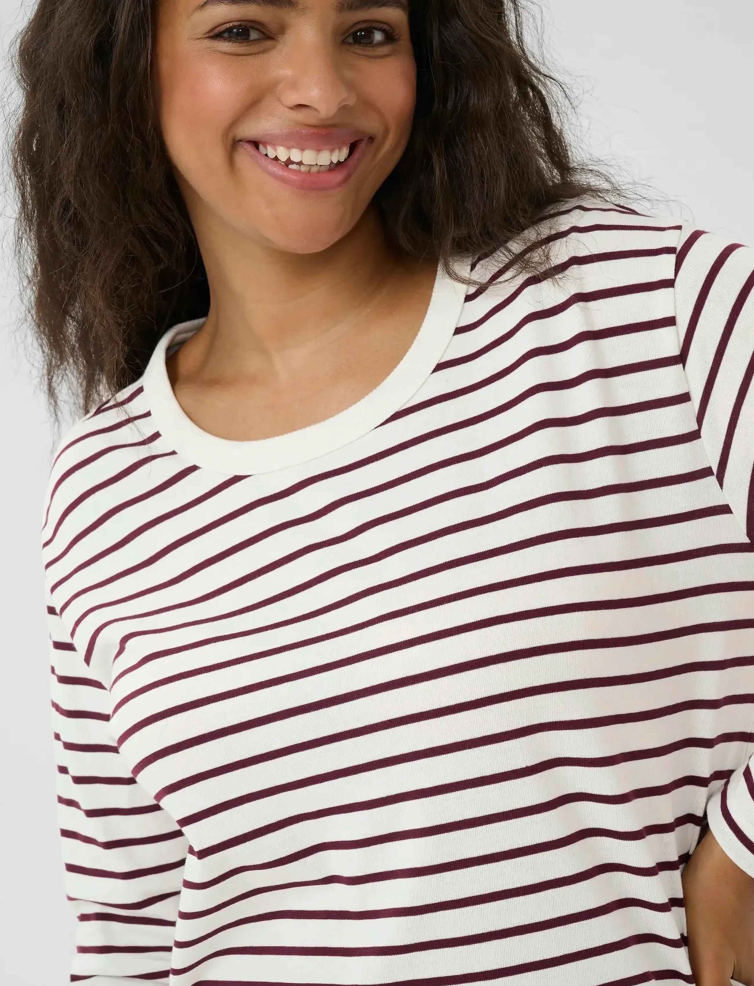 Kaffe Curve - KCwinni LS T-Shirt - pikkade varrukatega alussärgid - ant. white / windsor stripe - 5