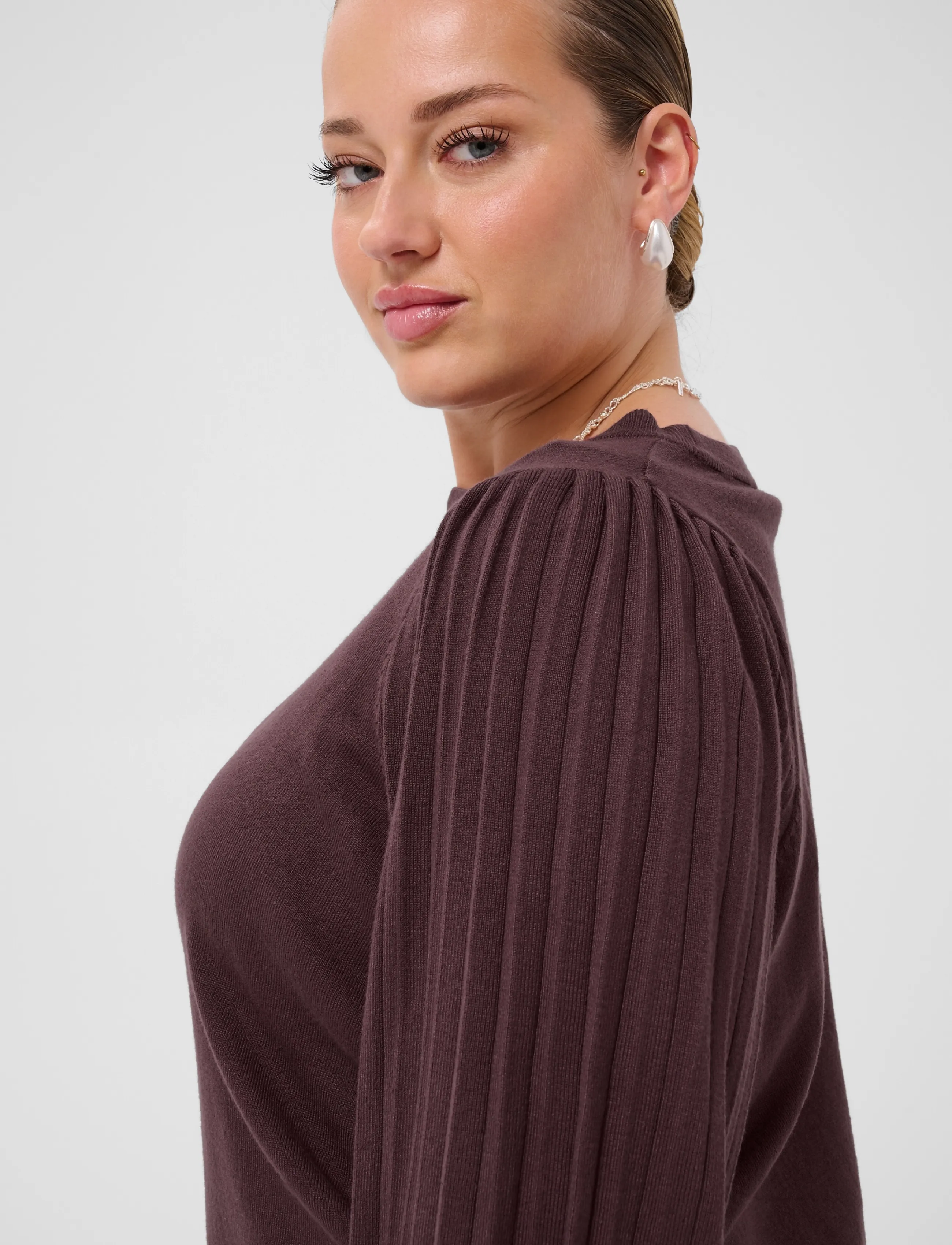 Kaffe Curve - KCloni Knit Pullover - striktrøjer - fudge - 5