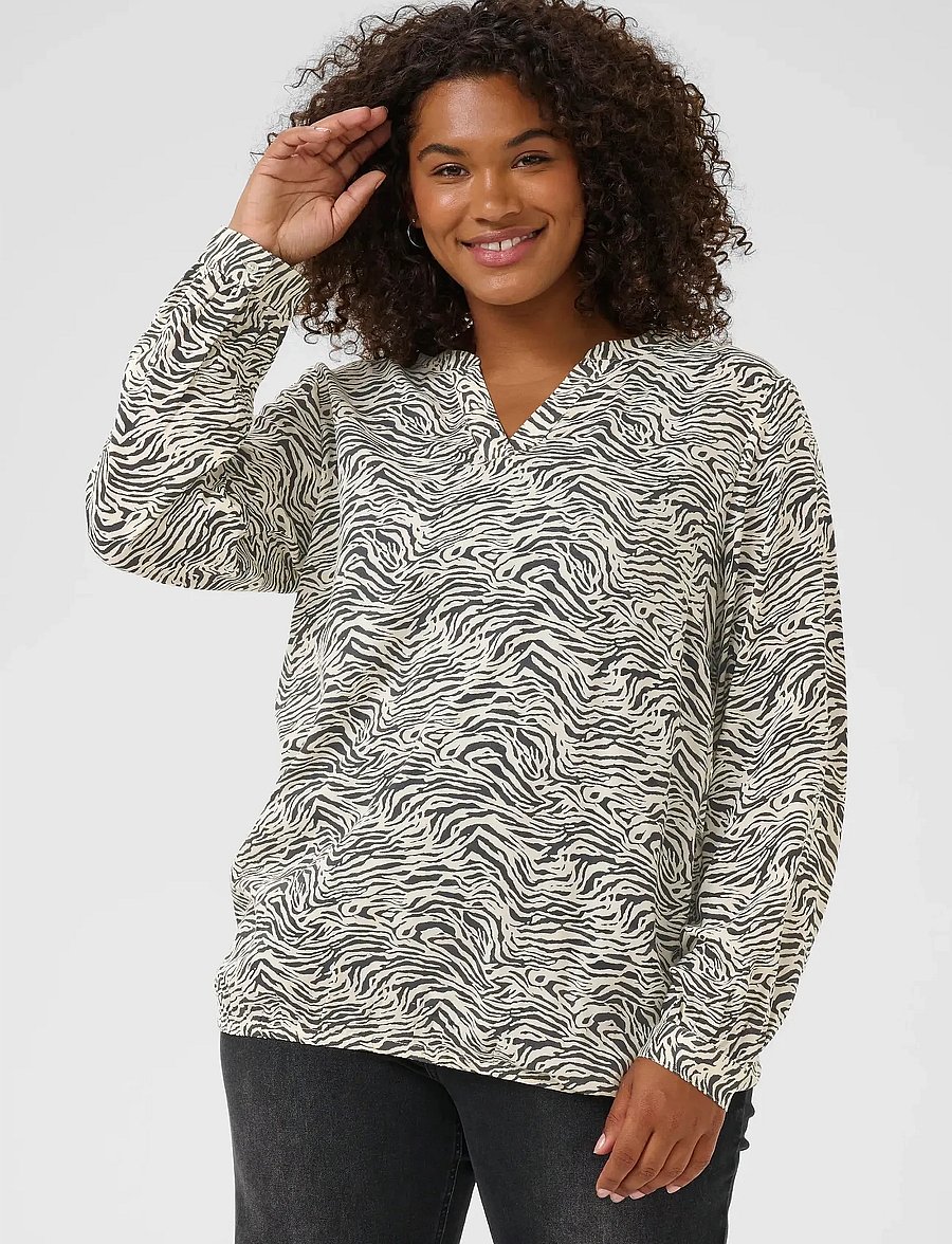 Kaffe Curve - KCdiana Blouse - langärmlige hemden - black oyster/turtledove animal - 0