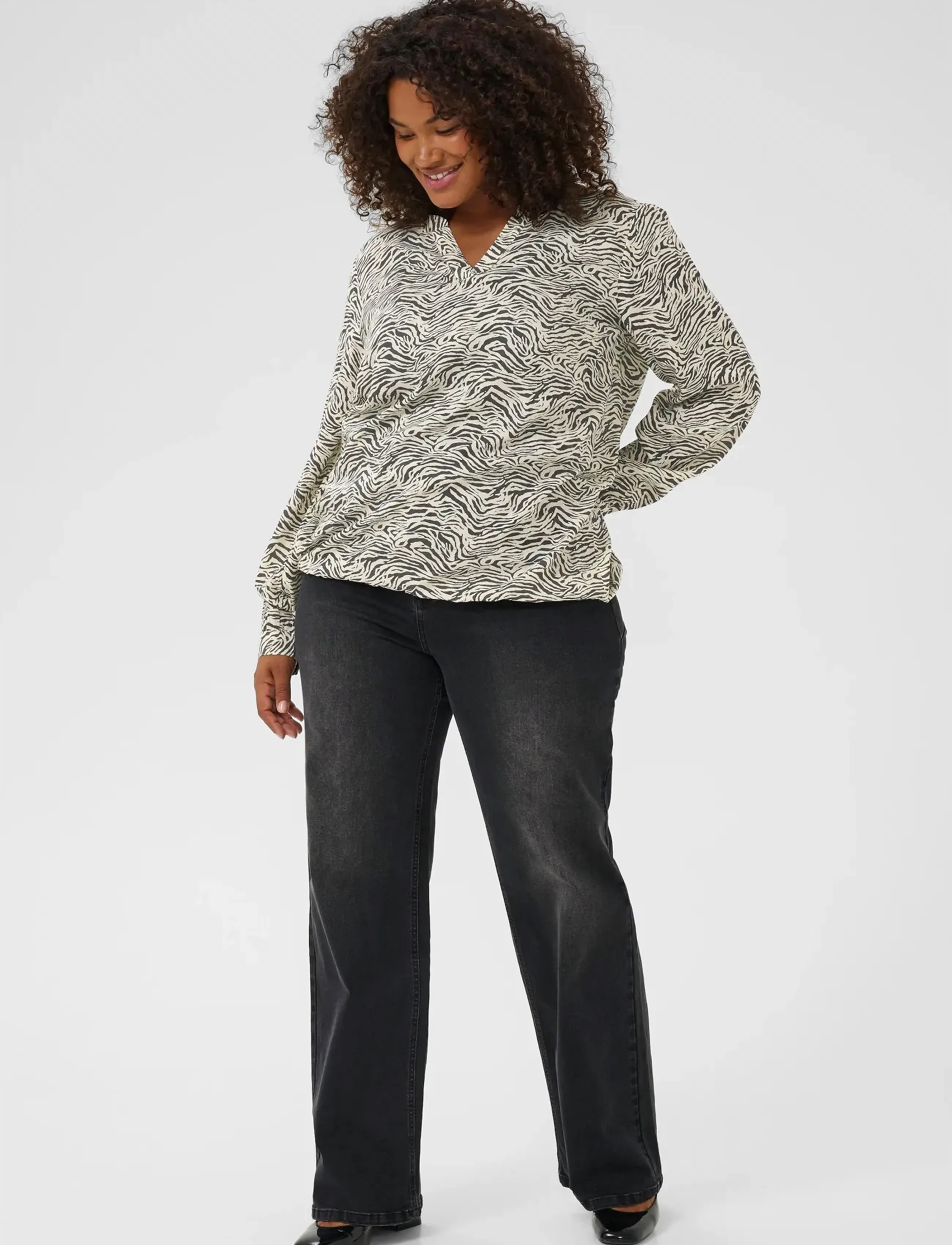 Kaffe Curve - KCdiana Blouse - langärmlige hemden - black oyster/turtledove animal - 3