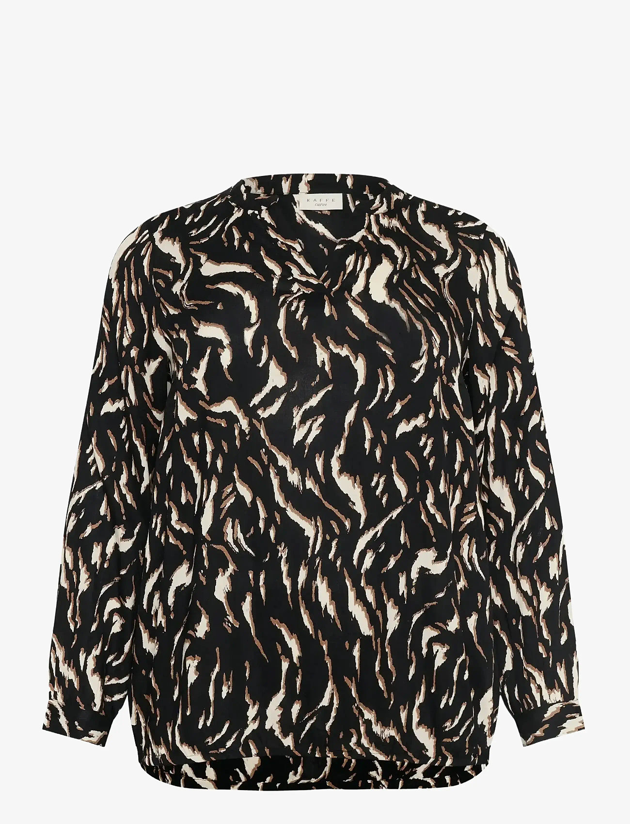 Kaffe Curve - KCdiana Blouse - langärmlige hemden - black/brown graphic animal - 0