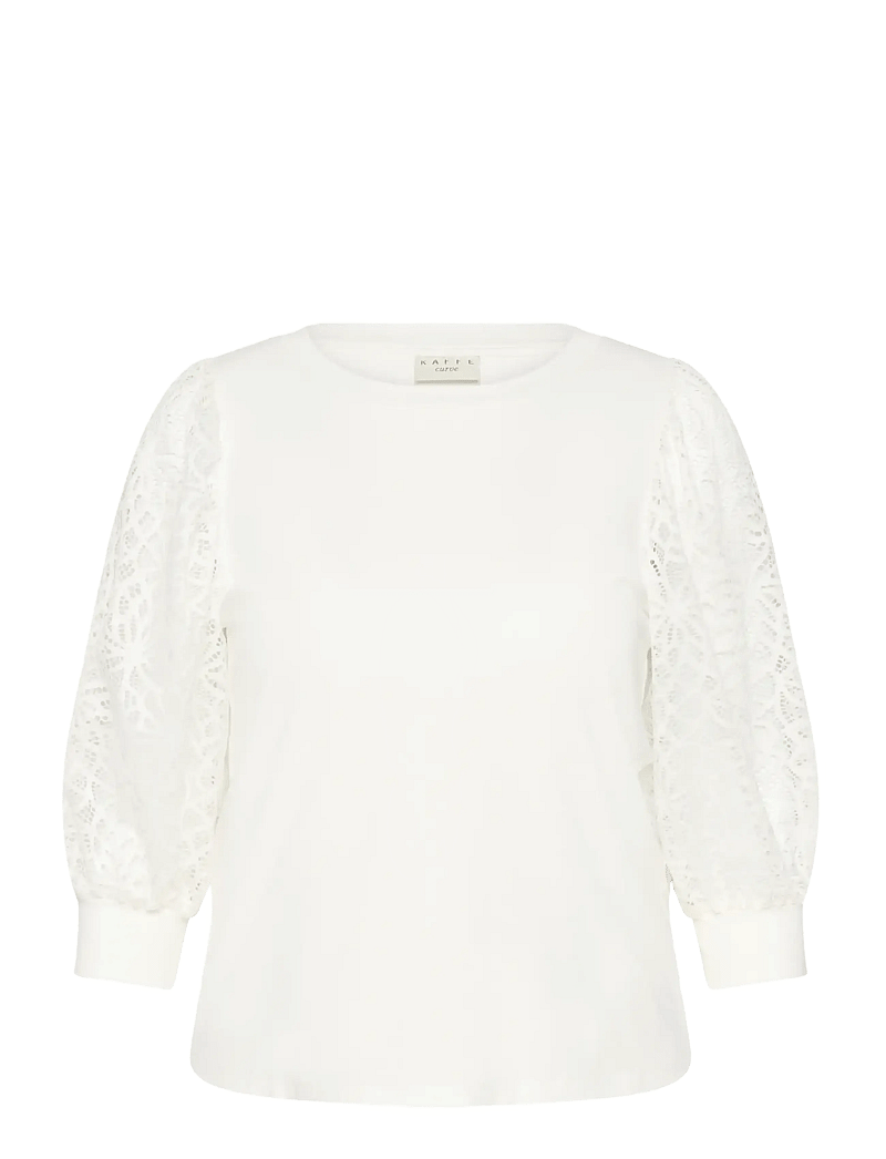 Kaffe Curve - KCbella Lace T-Shirt - langärmlige tops - chalk - 1