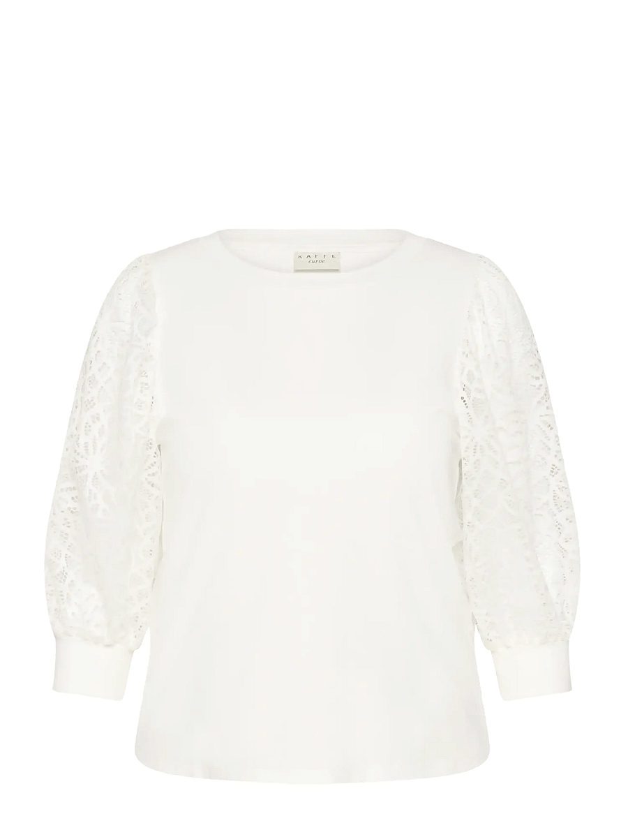 Kaffe Curve - KCbella Lace T-Shirt - langärmlige tops - chalk - 1