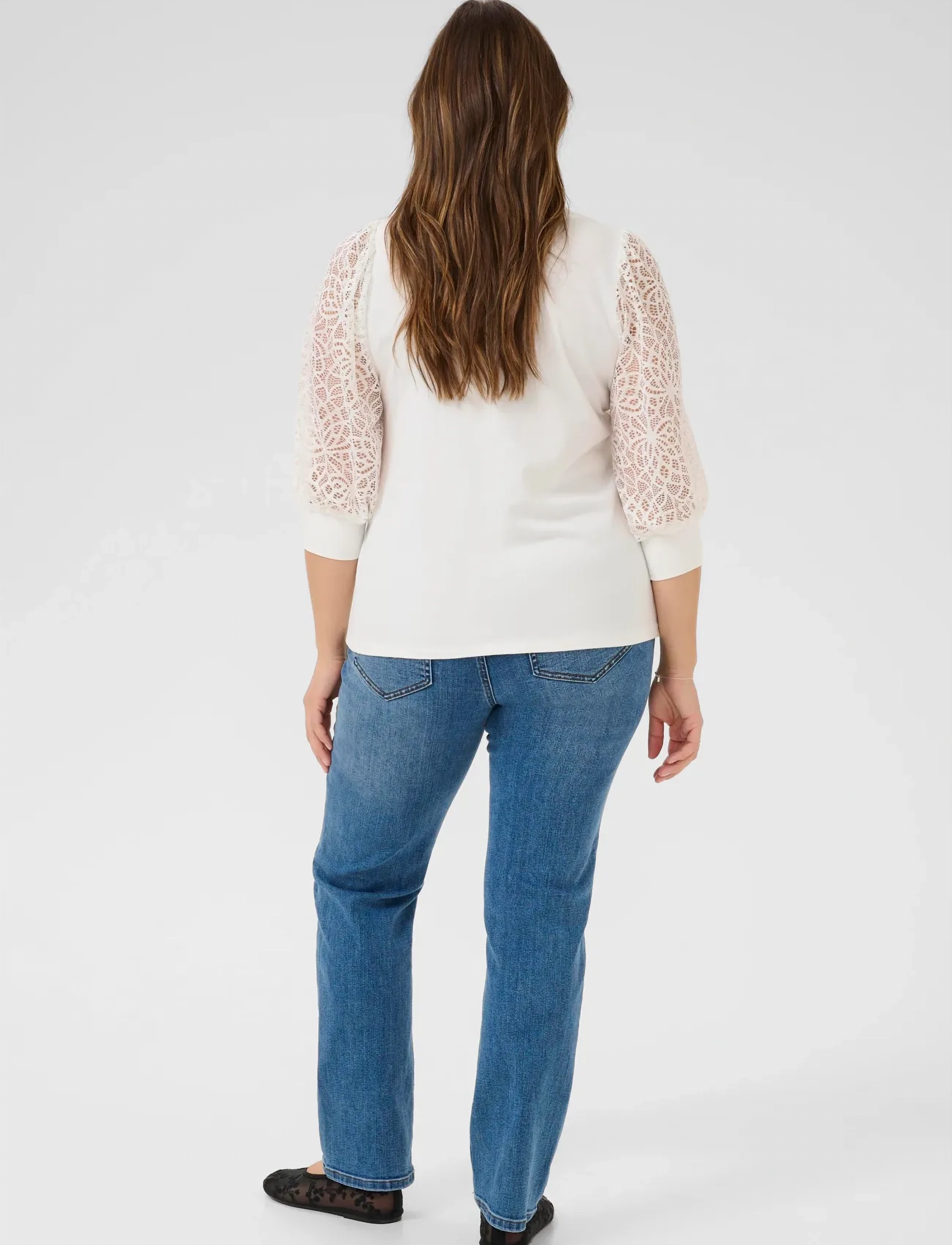 Kaffe Curve KCbella Lace T-Shirt - T-shirts & Toppar - CHALK / white