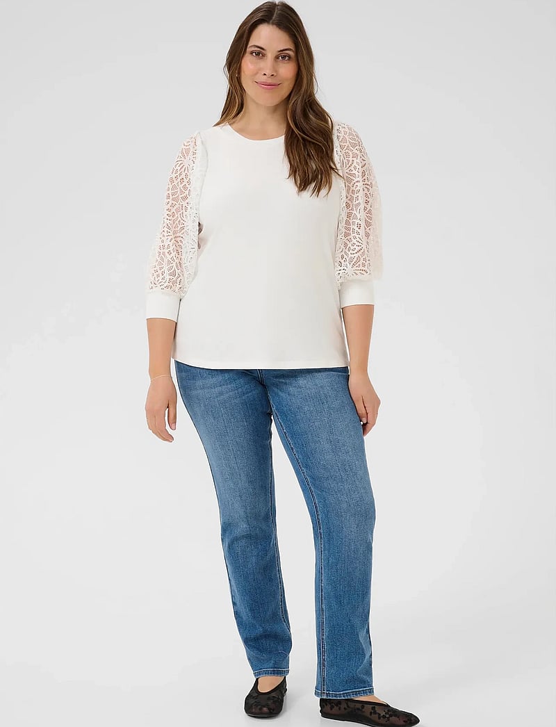 Kaffe Curve - KCbella Lace T-Shirt - langärmlige tops - chalk - 3