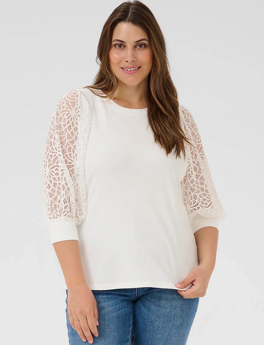 Kaffe Curve - KCbella Lace T-Shirt - langärmlige tops - chalk - 4