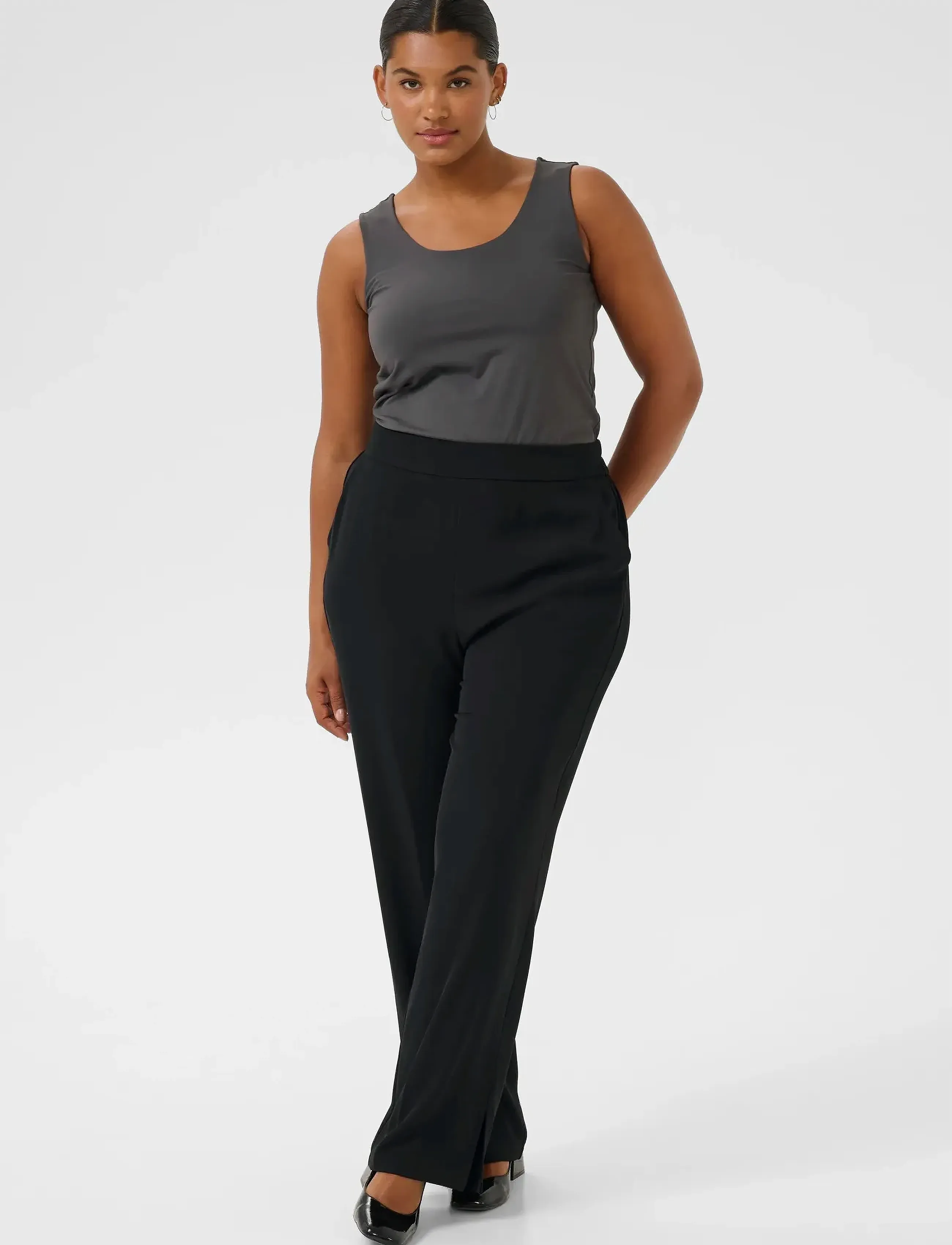 Kaffe Curve - KCsigne HW Wide Pants - habitbukser - black deep - 3