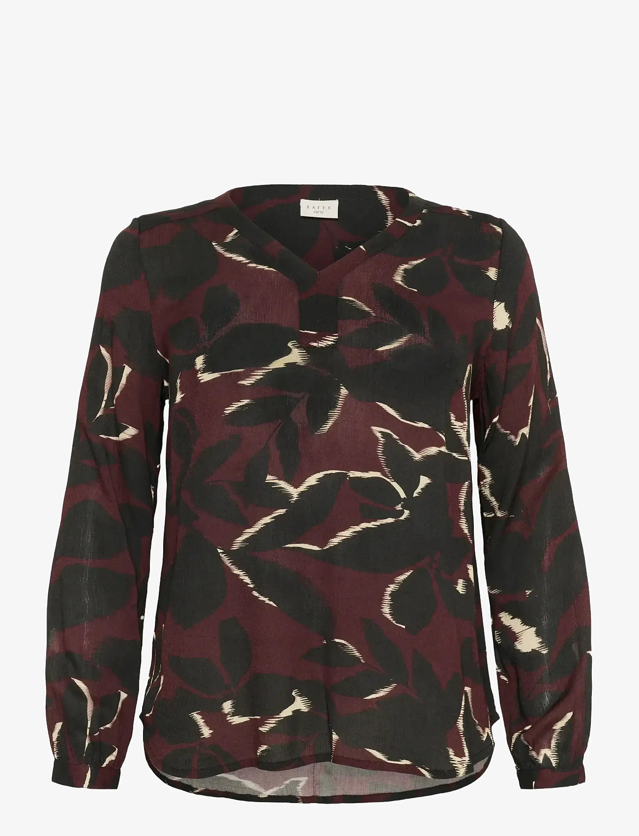 Kaffe Curve - KCami LS Blouse Printed - langärmlige blusen - windsor wine/black flower - 0