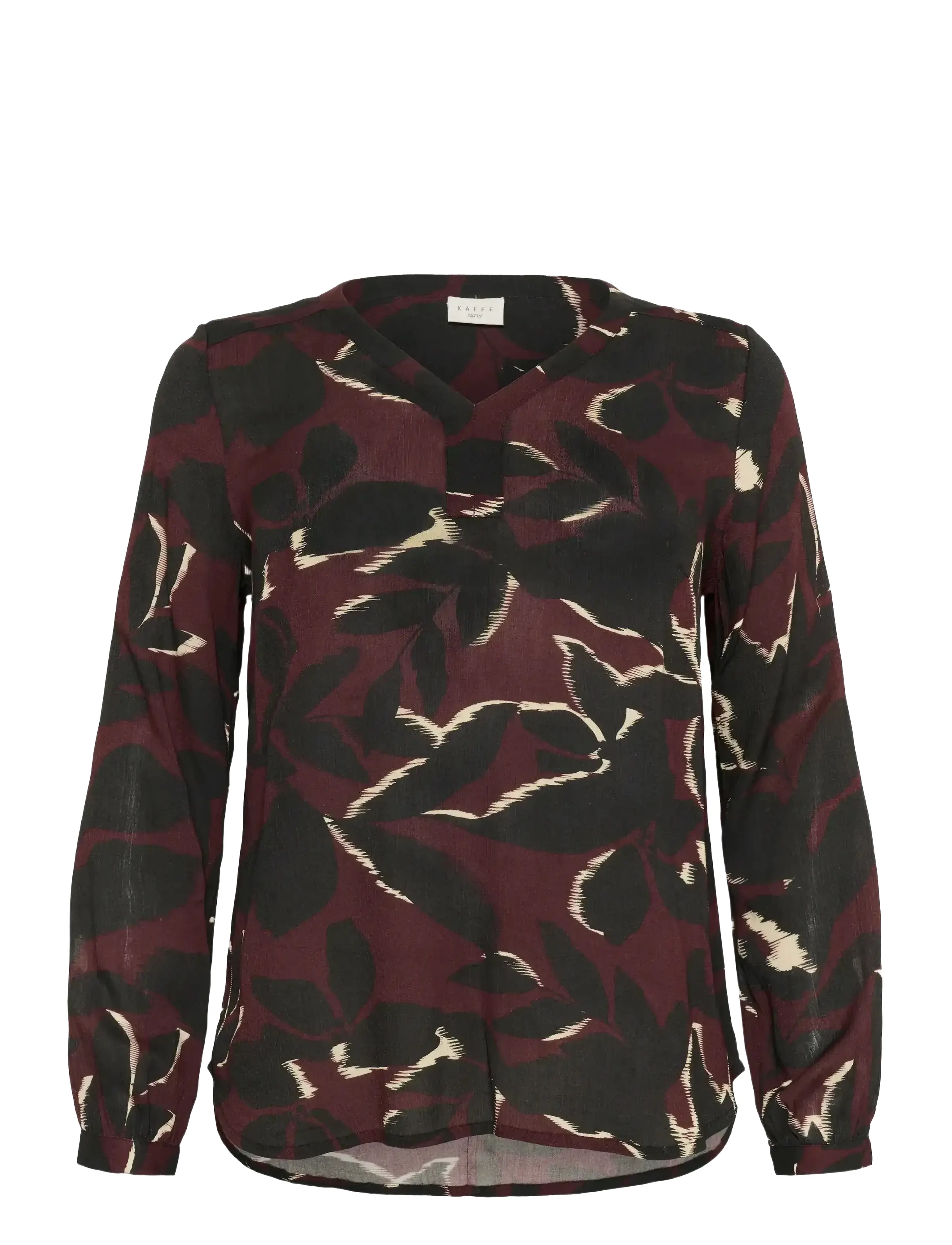 Kaffe Curve - KCami LS Blouse Printed - langärmelige blusen - windsor wine/black flower - 1