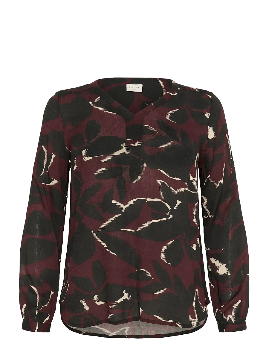 Kaffe Curve - KCami LS Blouse Printed - langärmelige blusen - windsor wine/black flower - 1