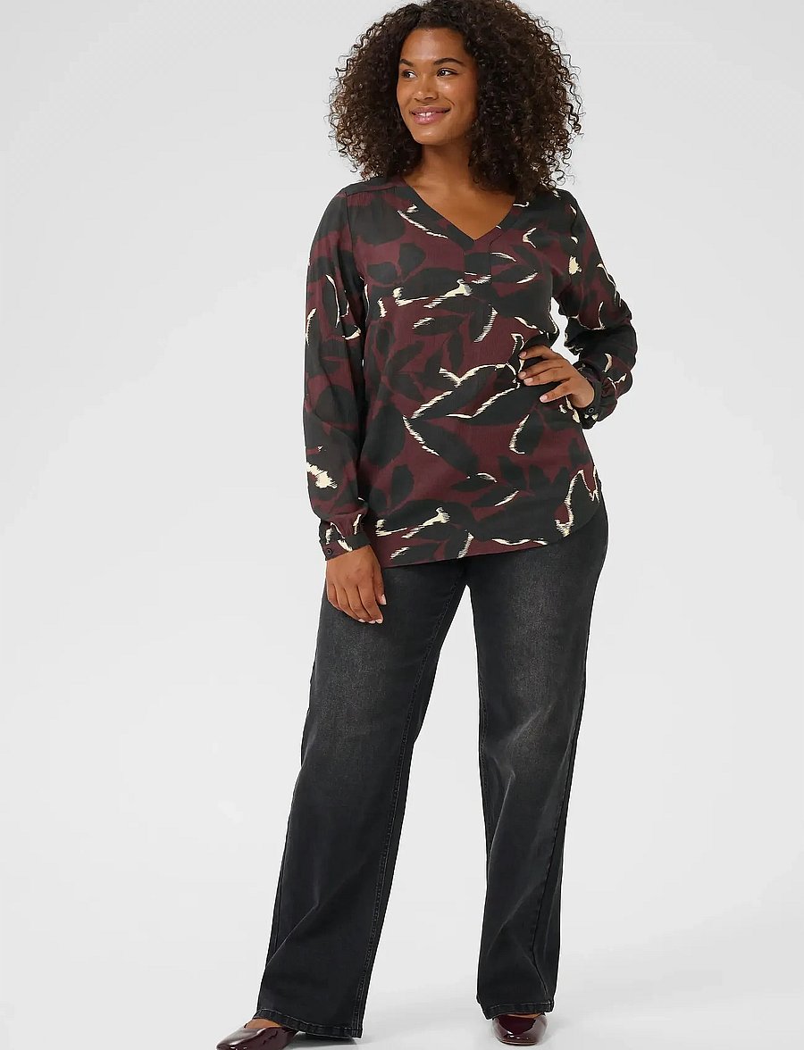 Kaffe Curve - KCami LS Blouse Printed - langärmelige blusen - windsor wine/black flower - 3