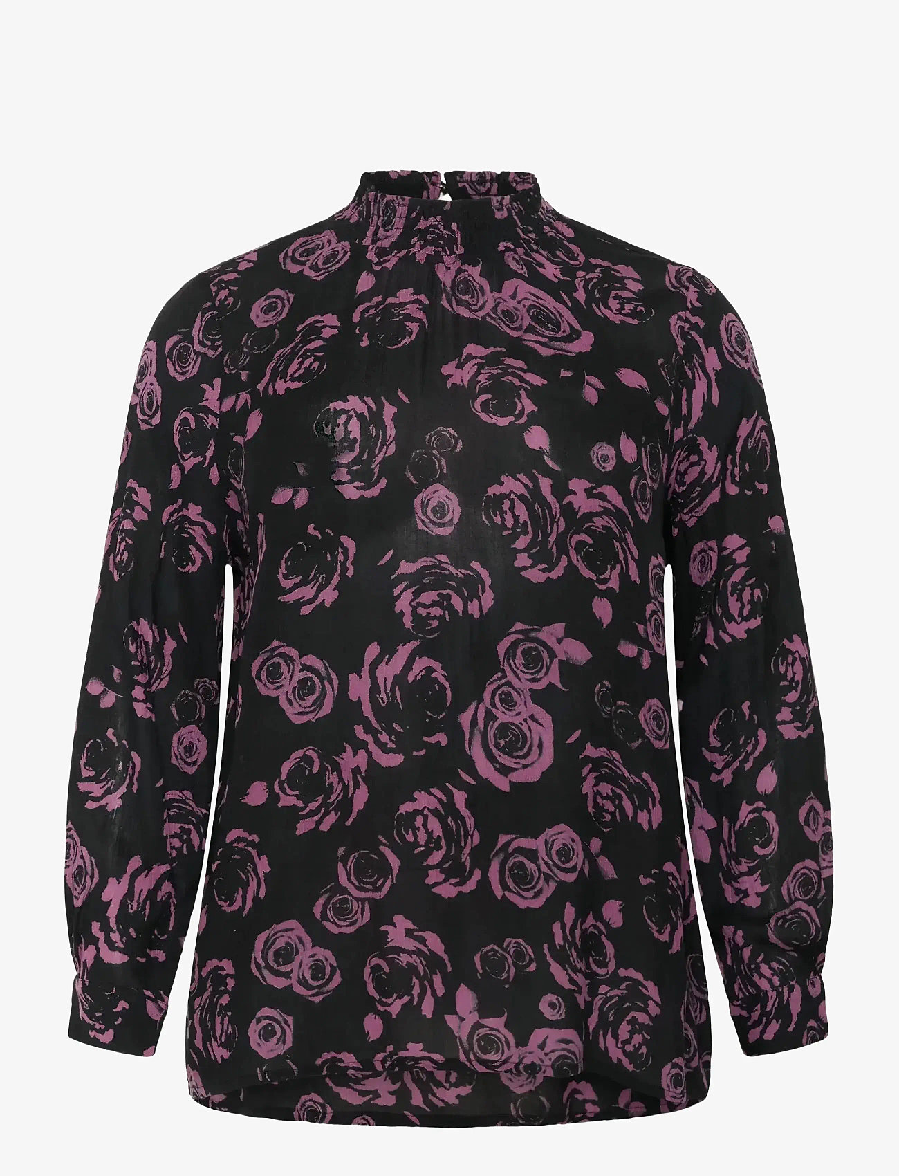 Kaffe Curve - KCami LS Blouse Printed - langärmlige blusen - black tulipwood rose - 0