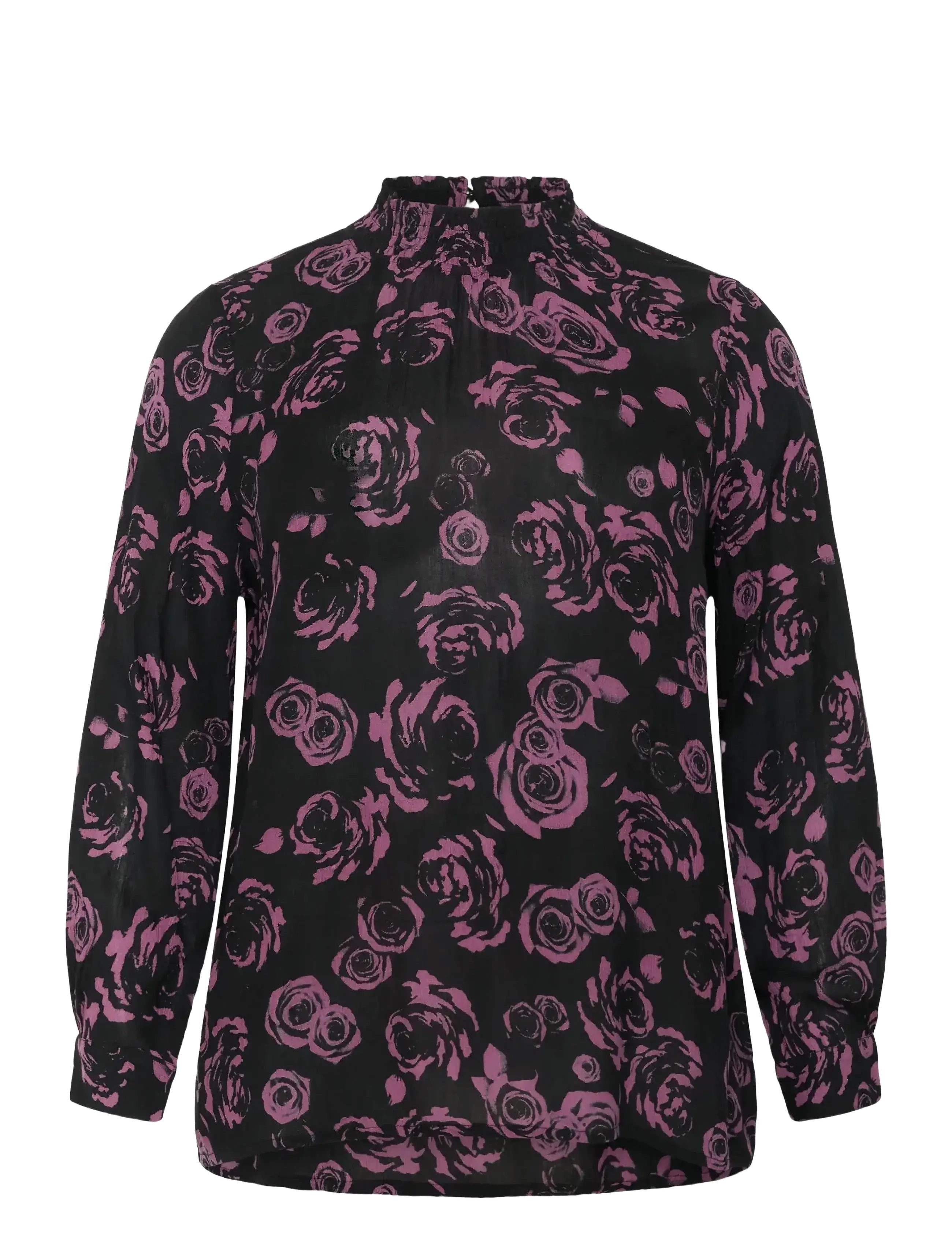 Kaffe Curve KCami LS Blouse Printed - Bluser - BLACK TULIPWOOD ROSE / black