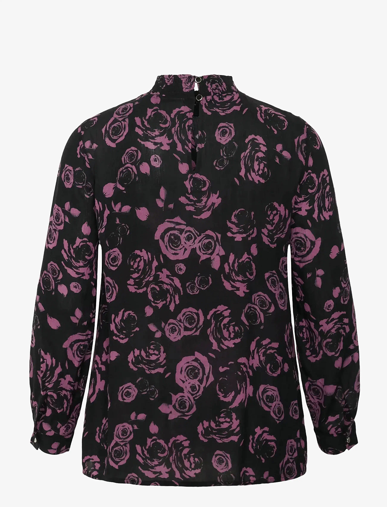 Kaffe Curve - KCami LS Blouse Printed - langärmlige blusen - black tulipwood rose - 1