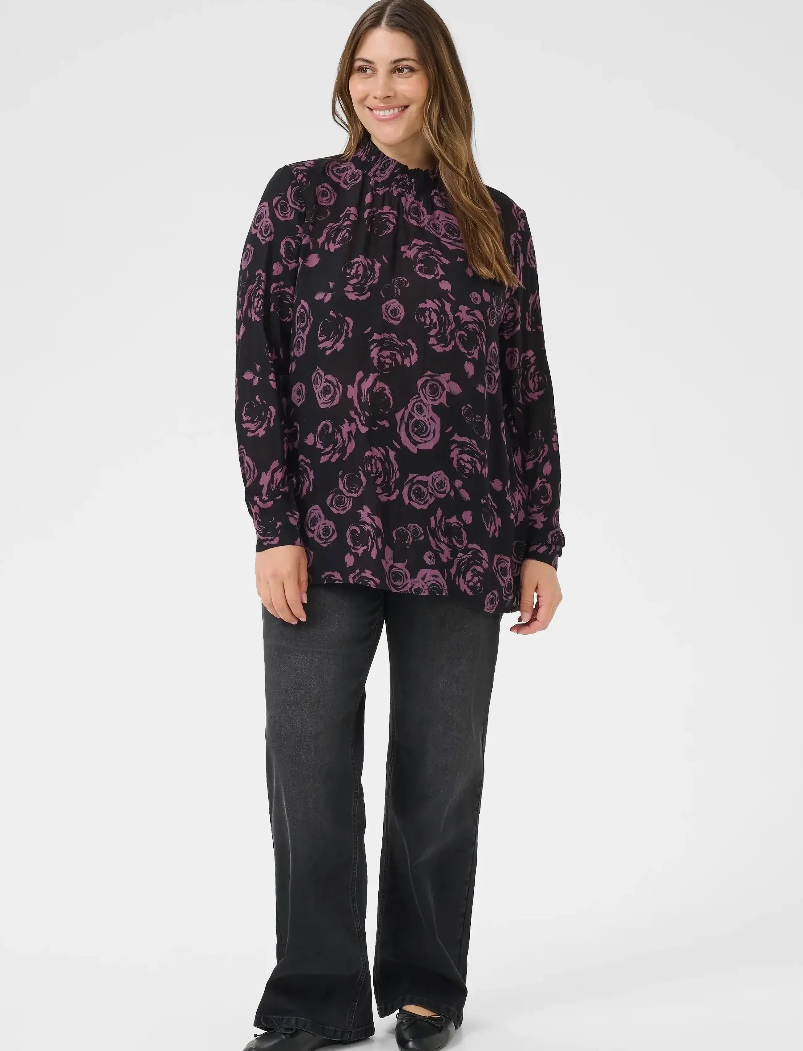 Kaffe Curve - KCami LS Blouse Printed - langärmlige blusen - black tulipwood rose - 3
