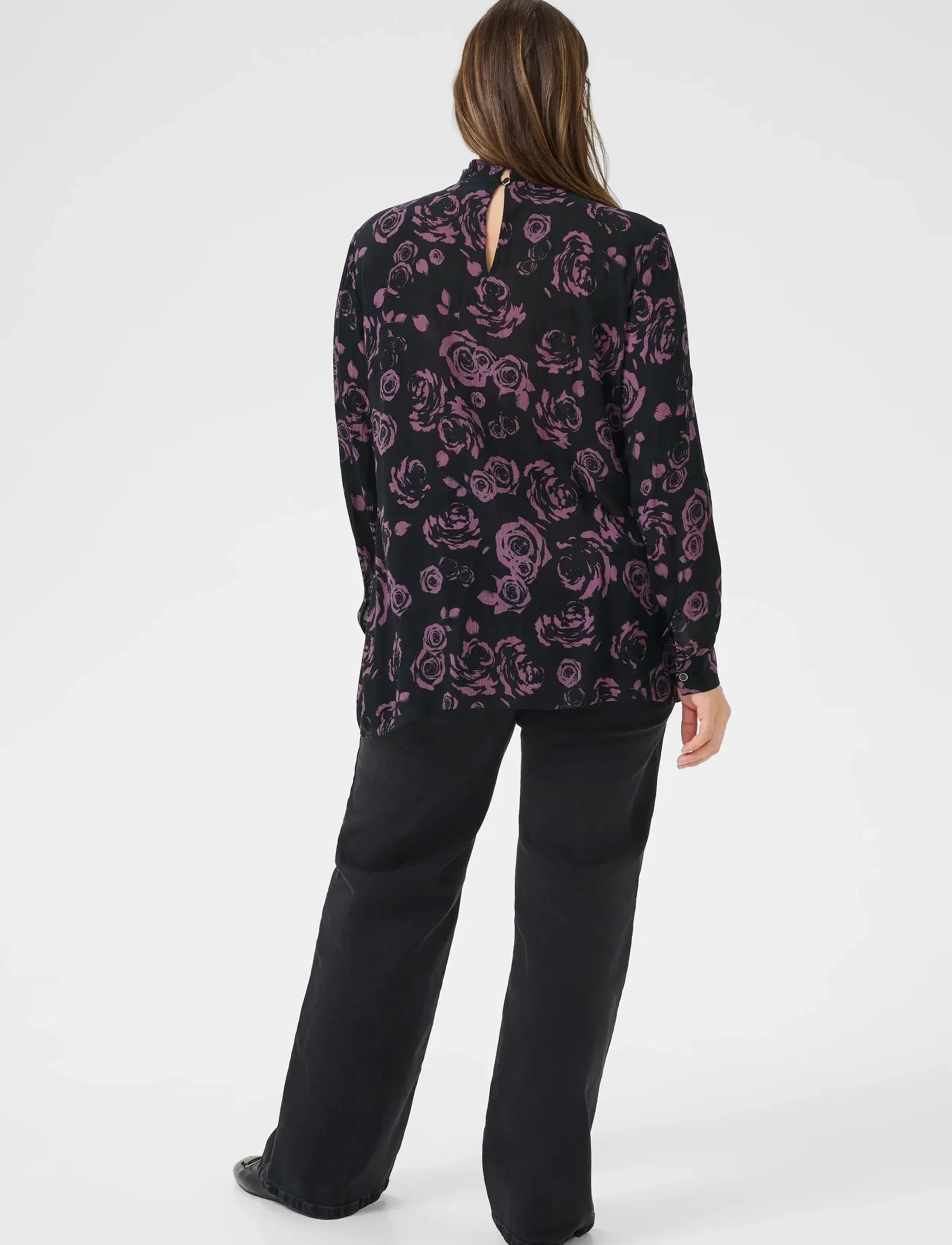 Kaffe Curve - KCami LS Blouse Printed - langärmlige blusen - black tulipwood rose - 4