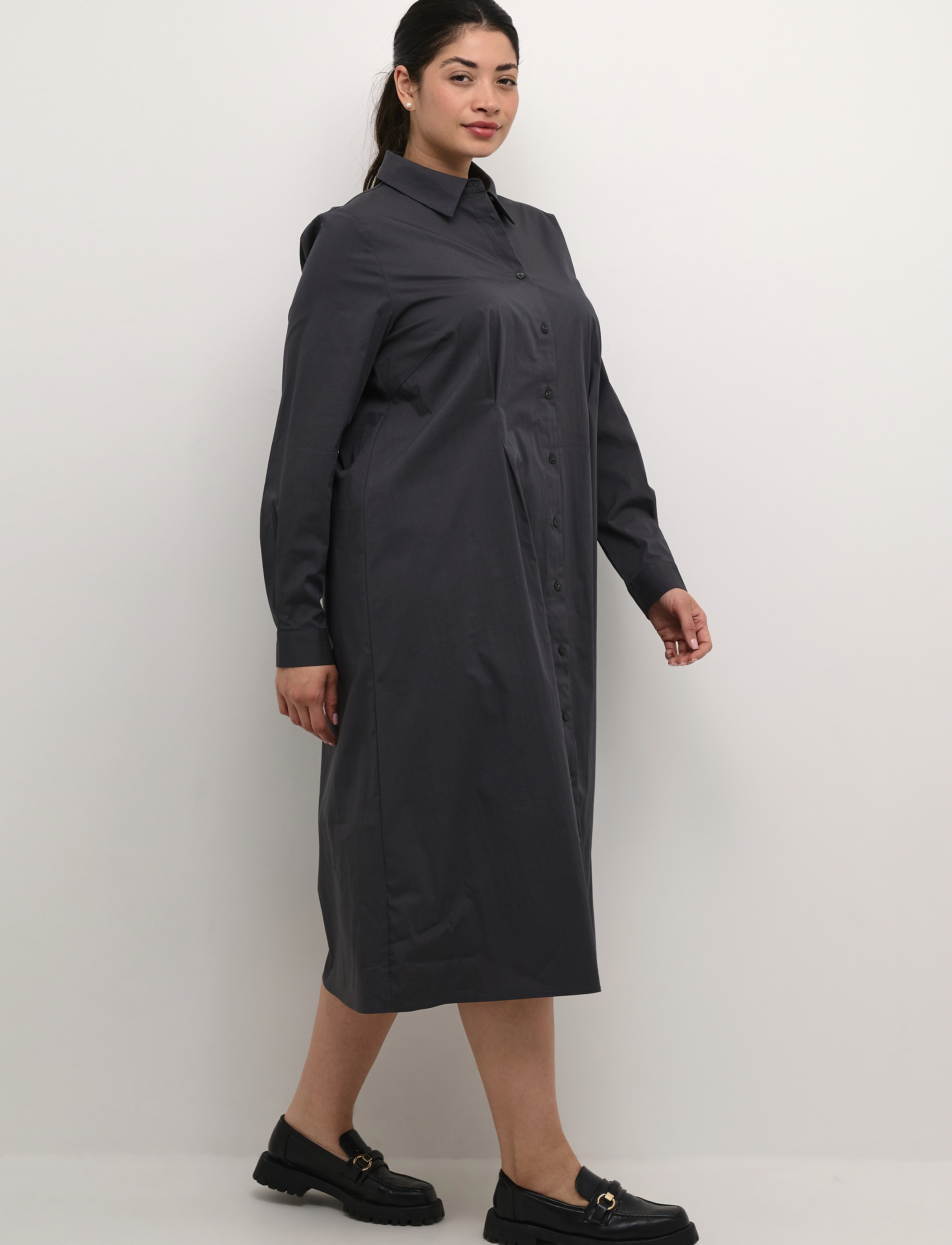 Kaffe Curve KChenna Shirt Dress - Hemdkleider - BLACK OYSTER / grey