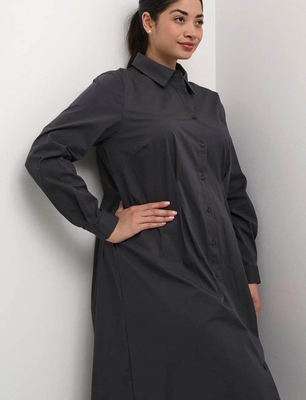 Kaffe Curve - KChenna Shirt Dress - skjortekjoler - black oyster - 5