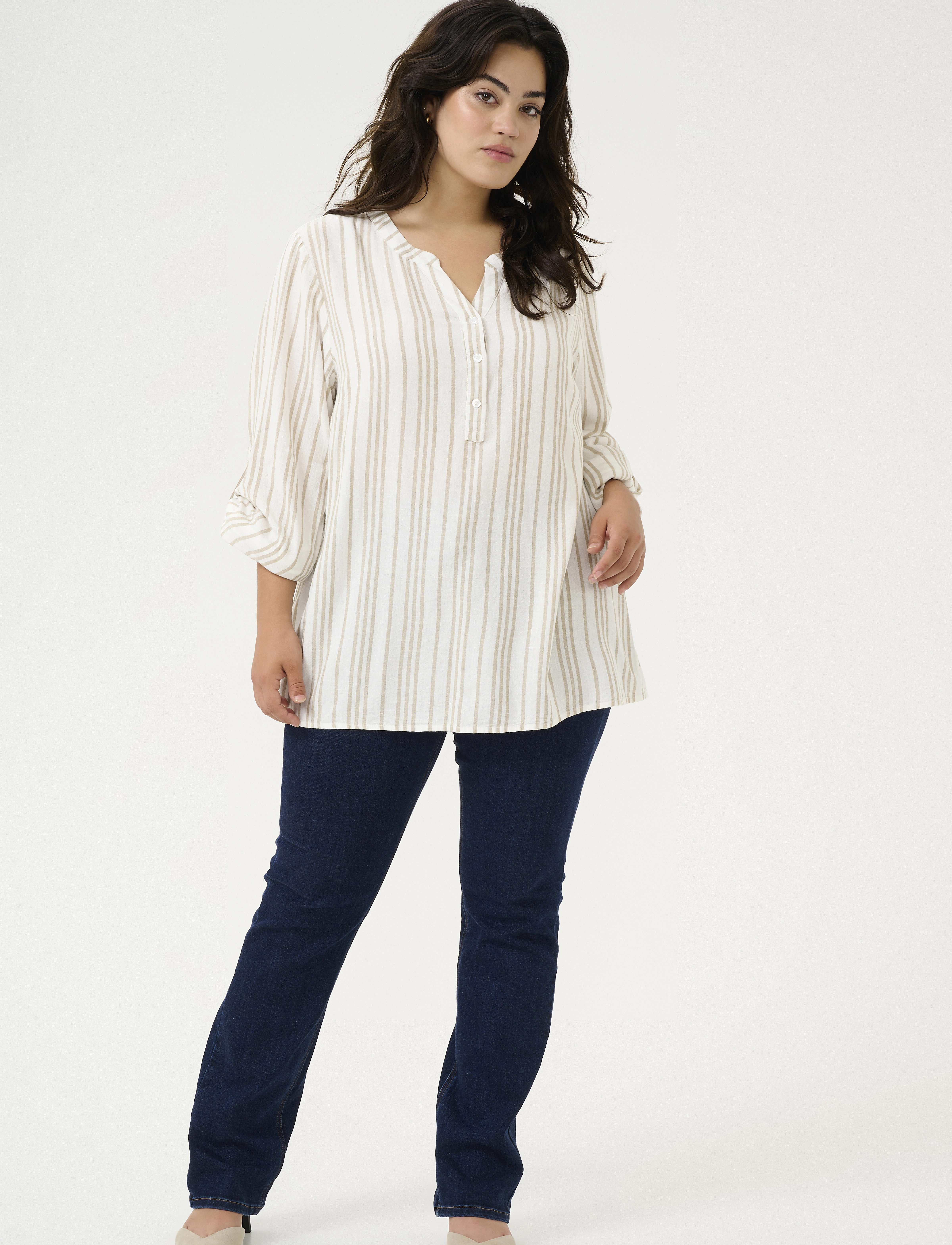 Kaffe Curve - KCmille Blouse - langærmede bluser - chalk / chinchilla stripe - 3