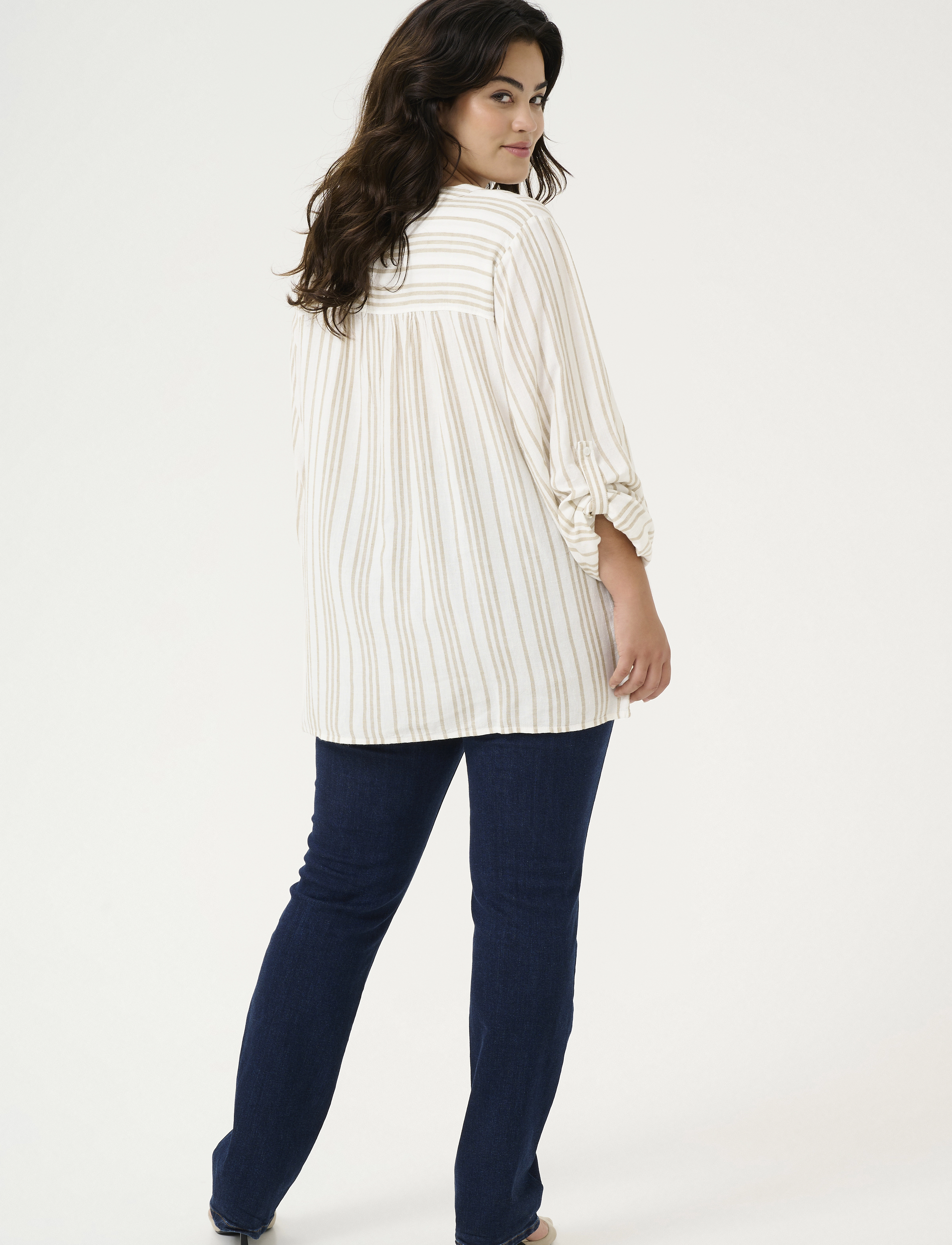 Kaffe Curve - KCmille Blouse - langærmede bluser - chalk / chinchilla stripe - 4