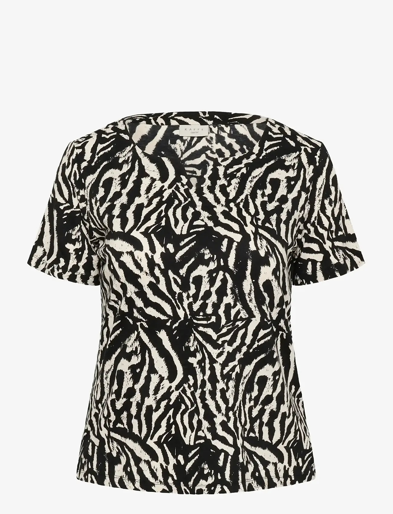 Kaffe Curve - KCmella Jersey Blouse - kortärmade blusar - black deep/chalk s animal - 1