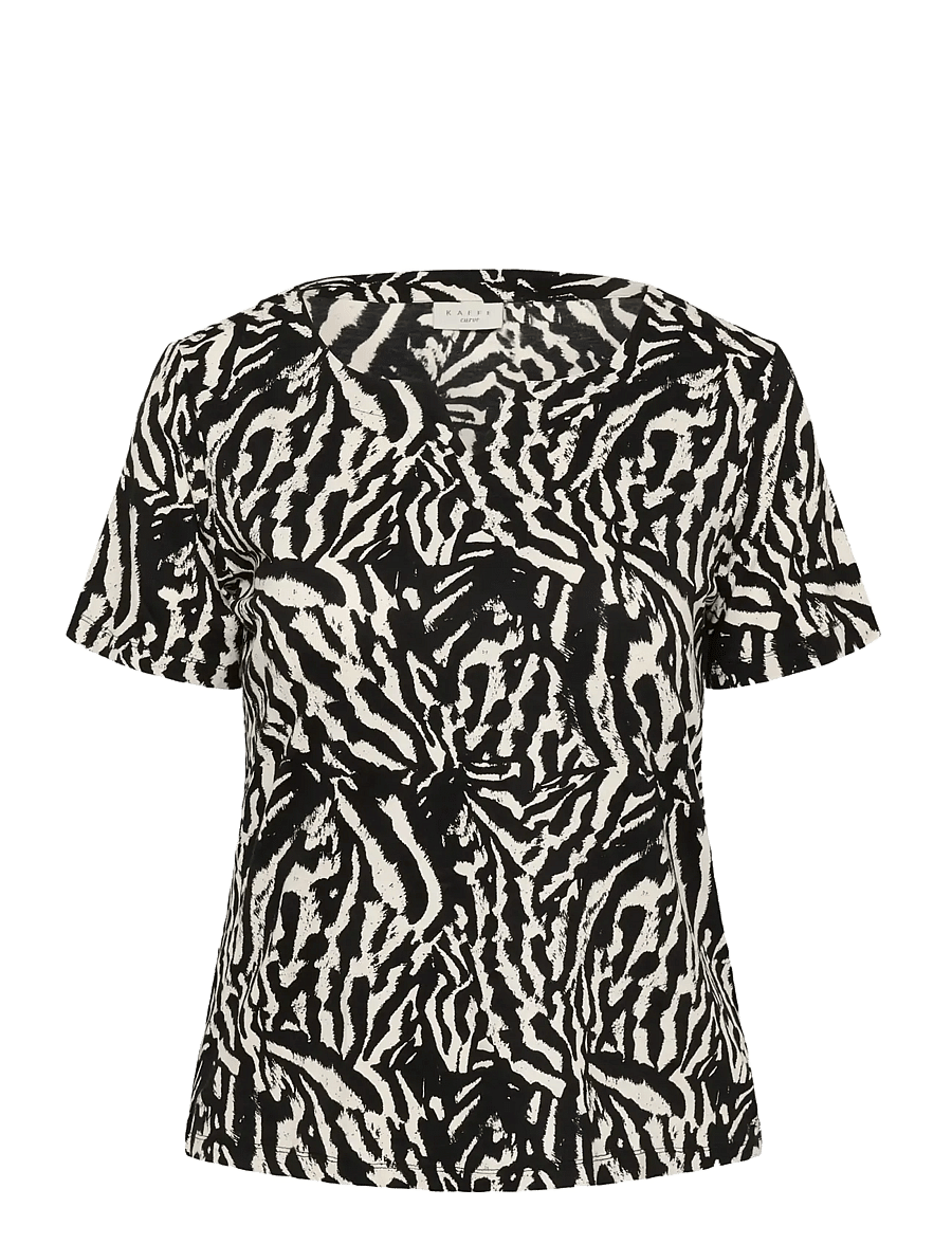 Kaffe Curve - KCmella Jersey Blouse - lühikeste varrukatega pluusid - black deep/chalk s animal - 1