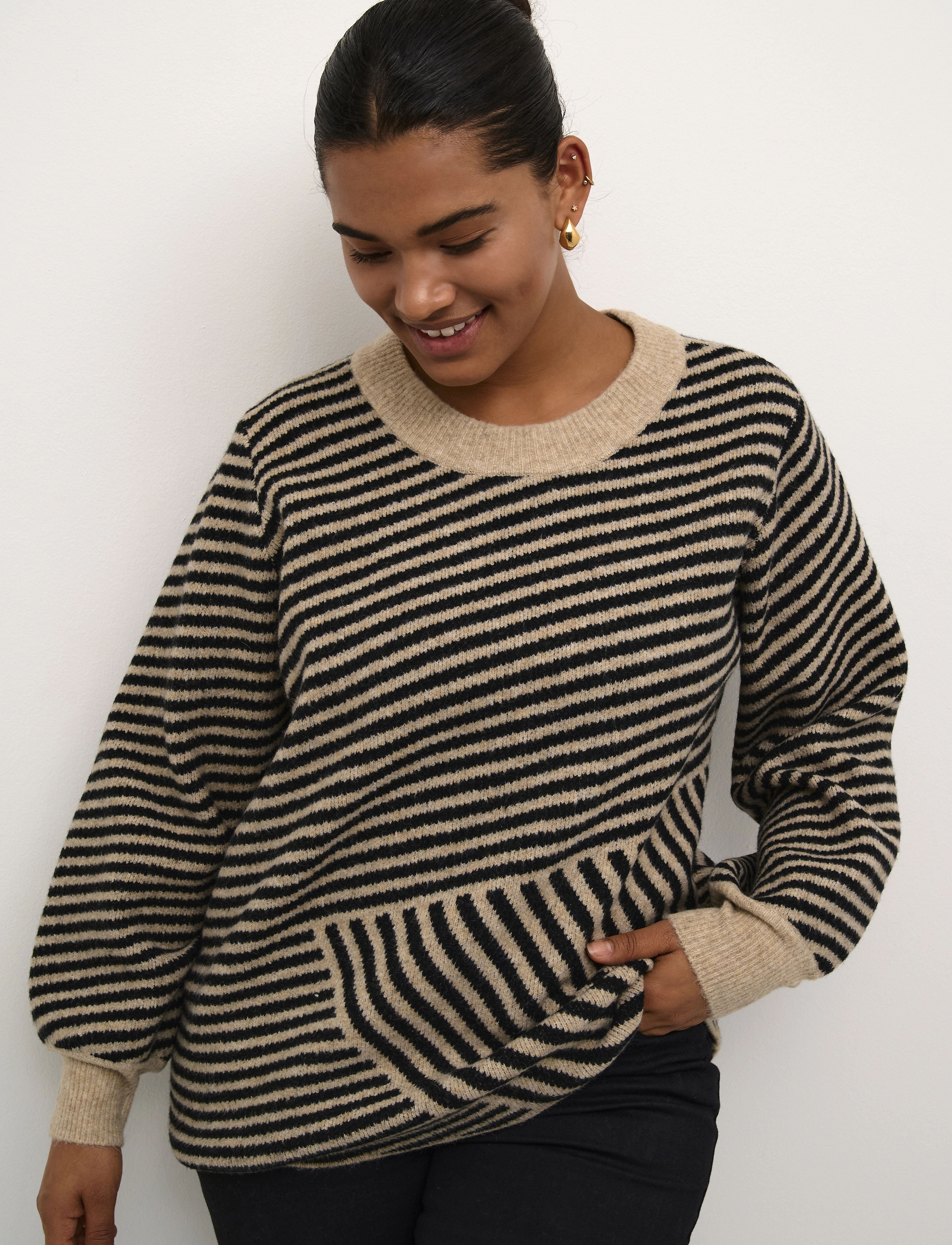 Kaffe Curve - KCverina Knit Pullover - trøjer - feather gray melange / black - 5