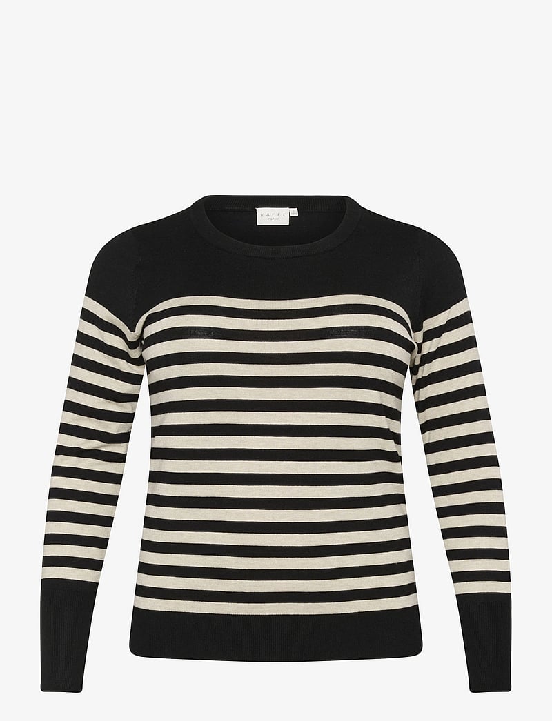Kaffe Curve - KClizzy Striped Knit Pullover - stickade tröjor - black/feather gray mel. stripe - 1