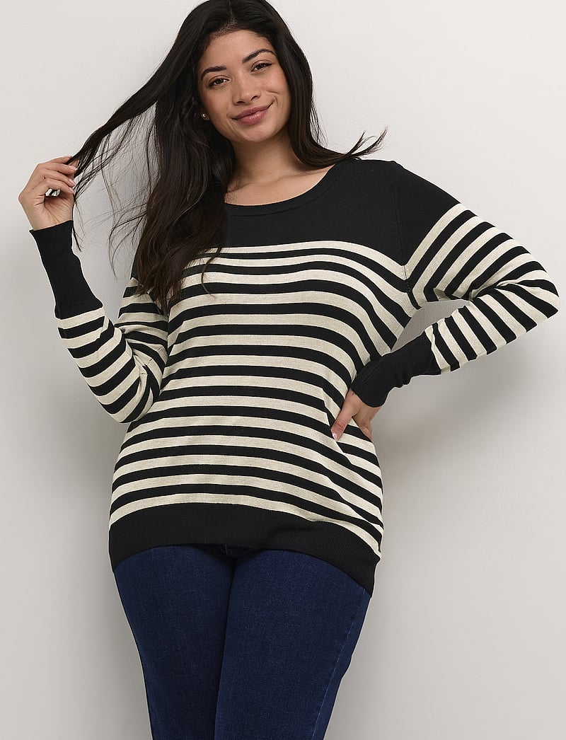 Kaffe Curve - KClizzy Striped Knit Pullover - stickade tröjor - black/feather gray mel. stripe - 0