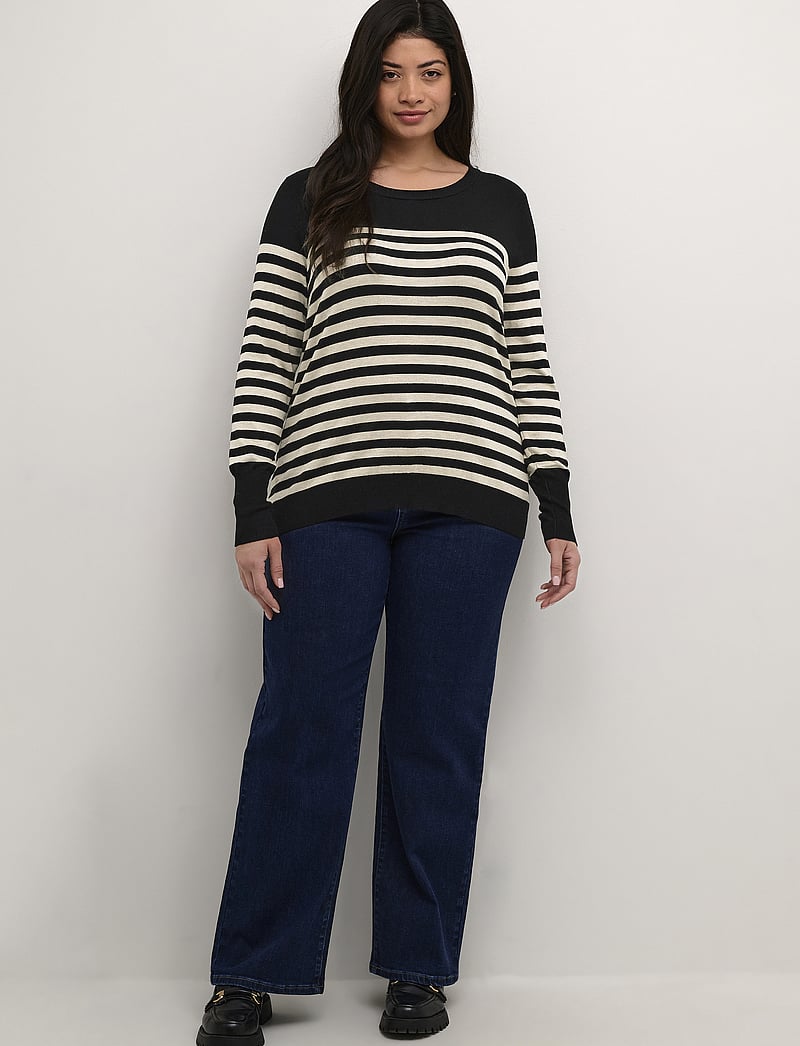 Kaffe Curve - KClizzy Striped Knit Pullover - stickade tröjor - black/feather gray mel. stripe - 3