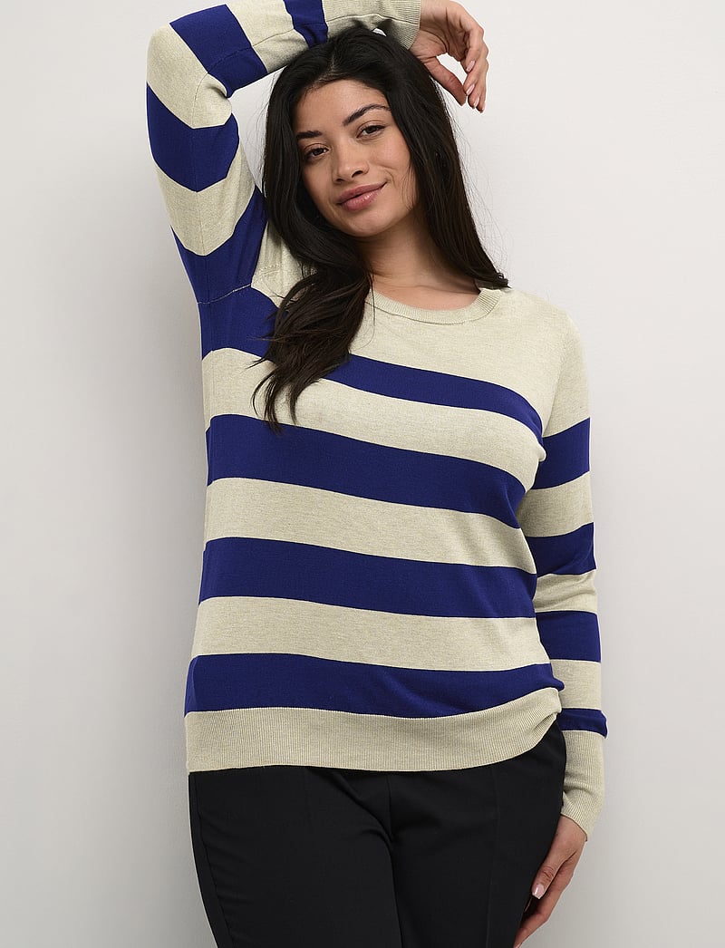 Kaffe Curve - KClizzy Striped Knit Pullover - striktrøjer - blue/feather gray mel. stripe - 0