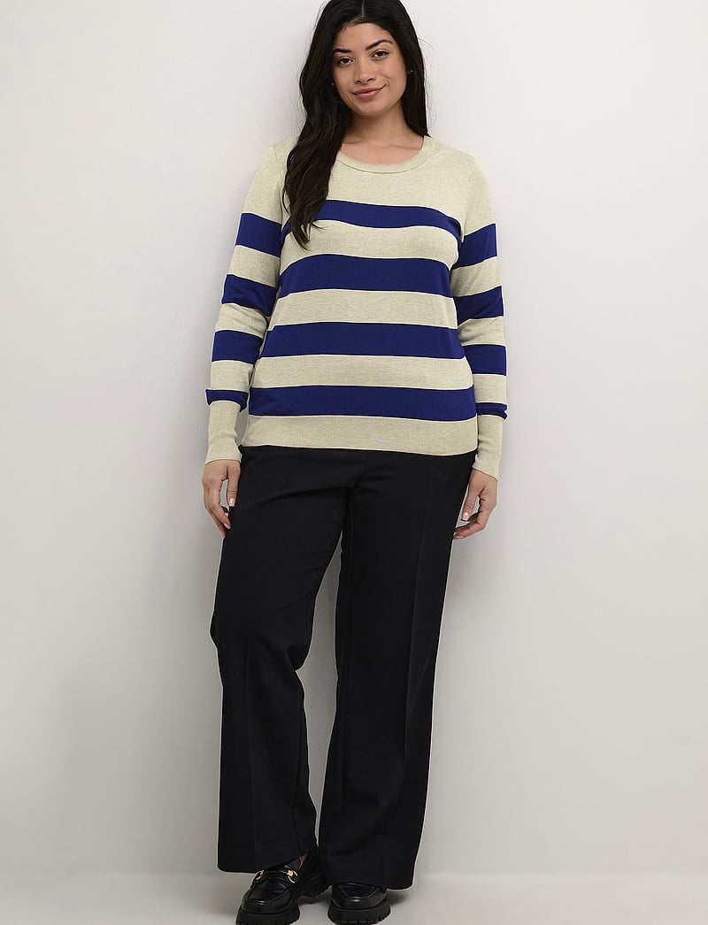 Kaffe Curve - KClizzy Striped Knit Pullover - striktrøjer - blue/feather gray mel. stripe - 3